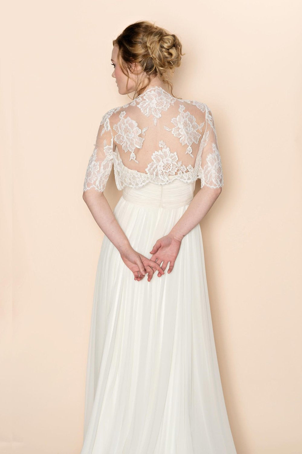 Roseline French Lace Tulle Bolero Cover Up - Off White Style 212 | Elegant Wedding Shawl, Bridal Shoulder Wrap, Evening Party Accessory