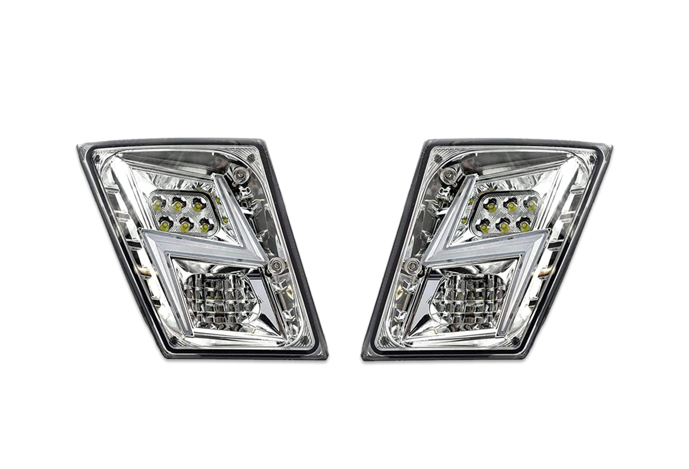 KOZAK Chrome LED Fog Lights for Volvo VNL Semi Truck 2004-2017 - High/Low Beam Compatible - Left & Right Side Pair with Volvo Logo Emblem - Perfect for Night Driving & Off-Road Trucking