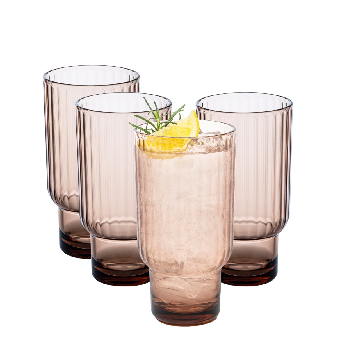22oz Serenity Highball Tumbler Set of 4 - Insulated Stainless Steel Cups with Lid & Straw - Perfect for Iced Coffee, Smoothies, and Cold Drinks at Home, Office or Outdoor Activities