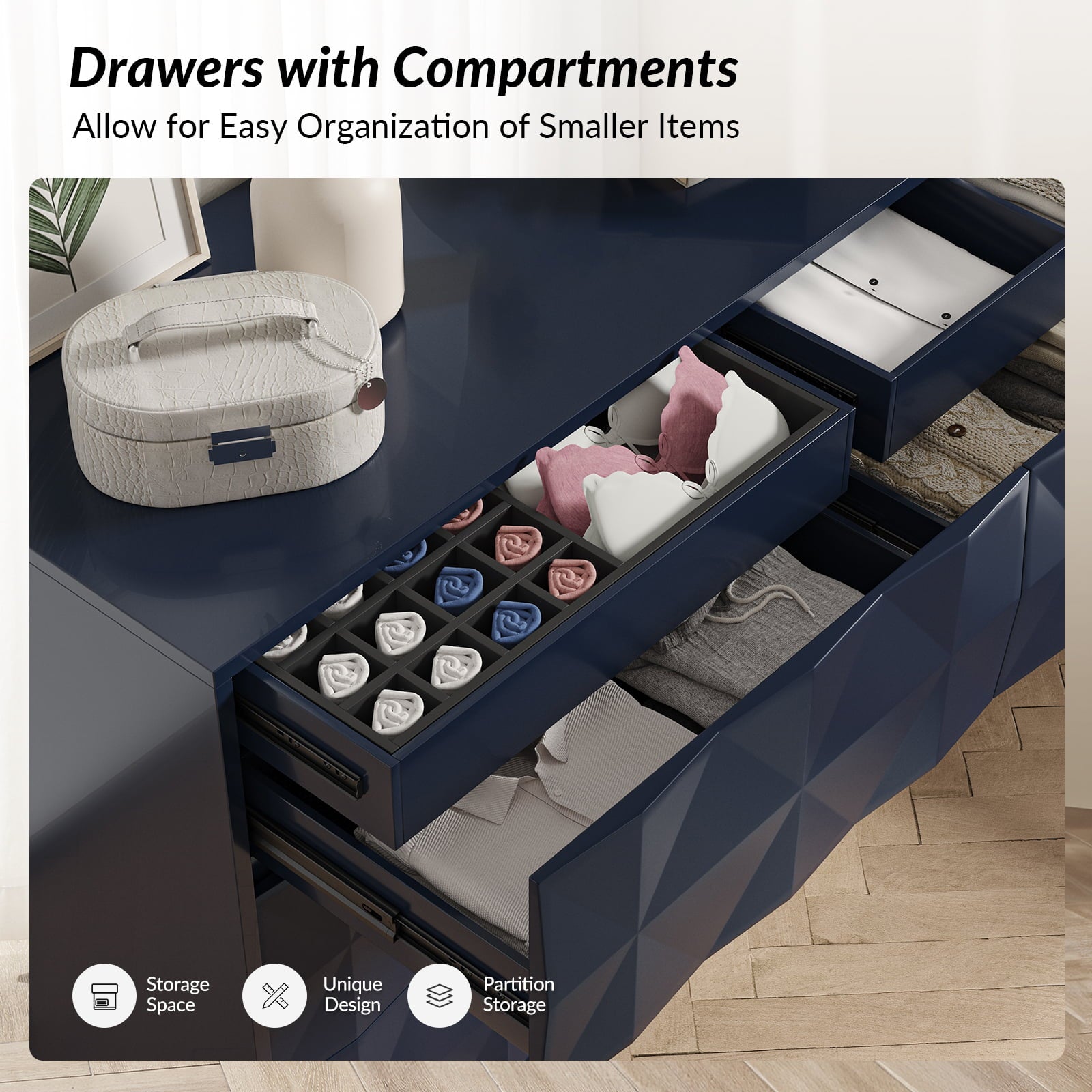 Modern 6-Drawer Dresser with Geometric Design - 50