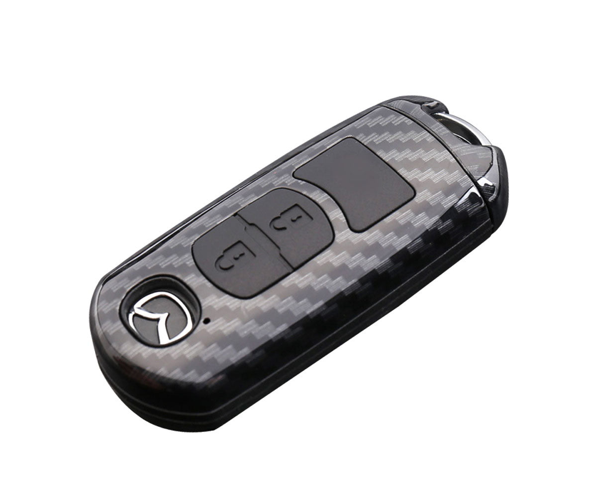 Carbon Fiber Smart Key Fob Cover with Button Protector for Mazda 3 5 6 CX-3 CX-5 CX-7 MX-5 - Durable Replacement Key Shell for Enhanced Protection & Style (Perfect for Daily Use, Car Enthusiasts & Gift Giving)