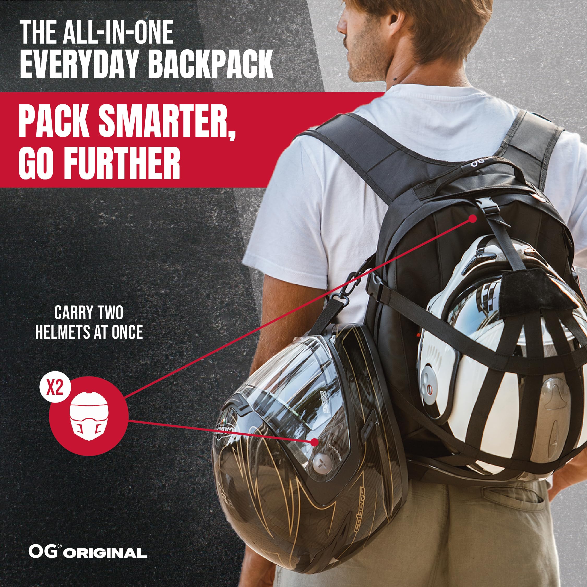 OG Original EZ-Rider PRO Motorcycle Backpack Black - Expandable 28-35L Waterproof Motorbike Helmet Bag with Laptop Pocket & Reflective White Logo - Perfect for Commuting, Travel & Adventure Riding