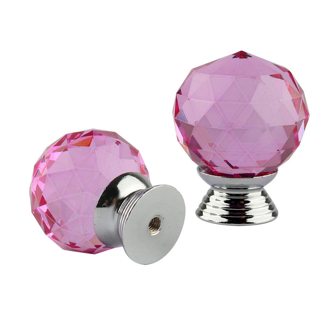 30mm Crystal Glass Cabinet Knobs - 10pcs Pink for Kitchen Wardrobe Drawers