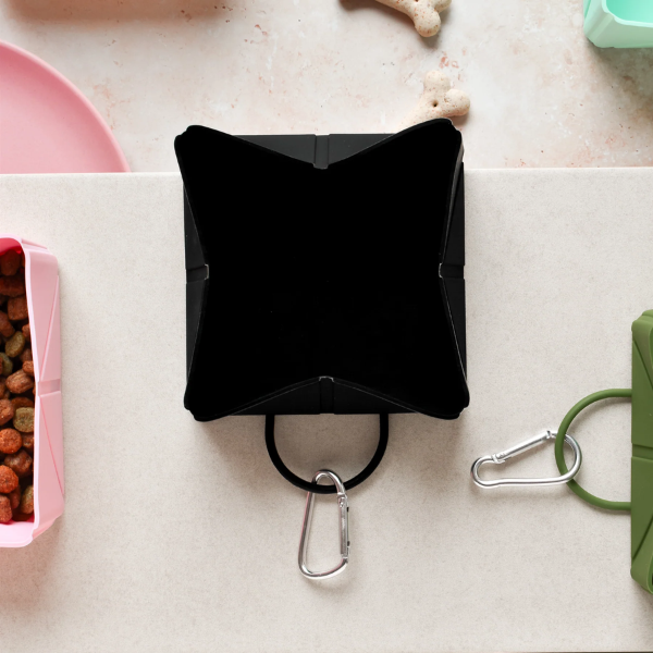 Foldable Travel Bowl for Dogs - Collapsible Pet Food & Water Dish - Portable Black Silicone Bowl for Camping, Hiking & Outdoor Adventures