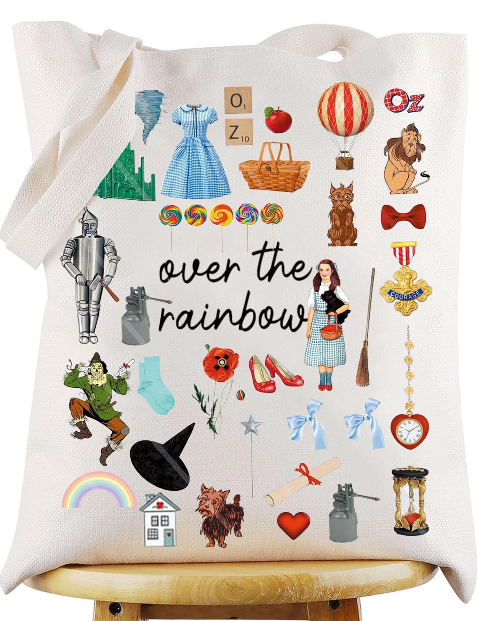 WZMPA Dorothy Gale Tote Bag - Wizard of Oz Scarecrow & Tin Man Gift - Over The Rainbow Shoulder Bag - Cowardly Lion Merchandise - Perfect for Oz Fans, Cosplay & Movie Themed Parties