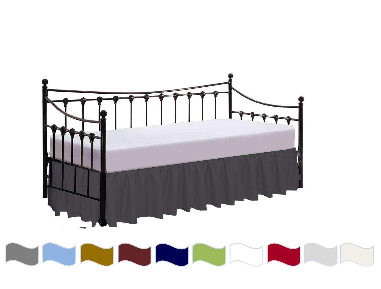 100% Microfiber Ruffled Day Bed Skirt with Gathered Design & Split Corners - 3-Side Coverage for Twin Size Day Beds (12
