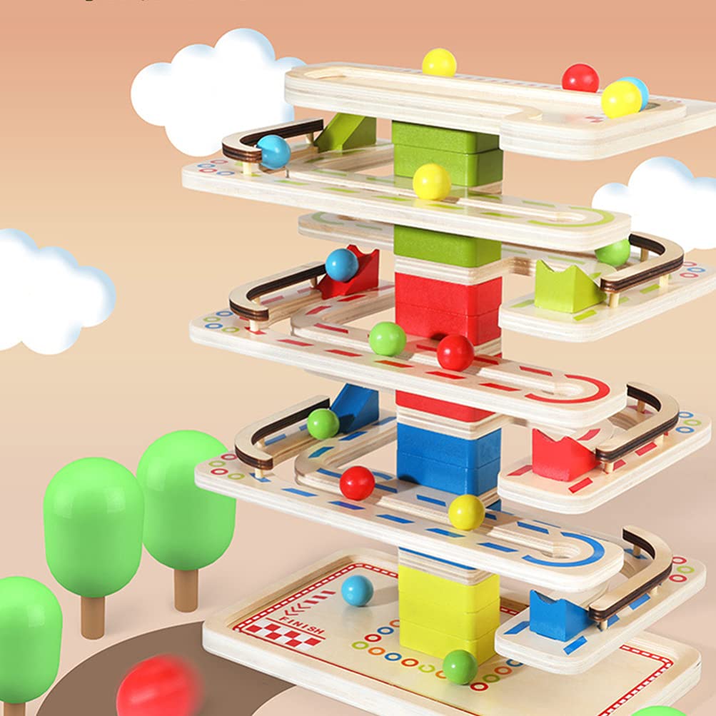 TOYANDONA Wooden Ball Maze Drop Tower Game - Marble Run Track Toy for Kids, Pearlescent Montessori Learning Toy for Toddlers & Preschoolers - Perfect for Birthday Gifts, Early Childhood Development & Sensory Play