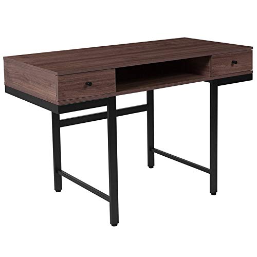 BOWERY HILL Modern Dark Ash Wood Computer Desk with Storage Drawers - Perfect for Home Office, Study Room & Small Workspace