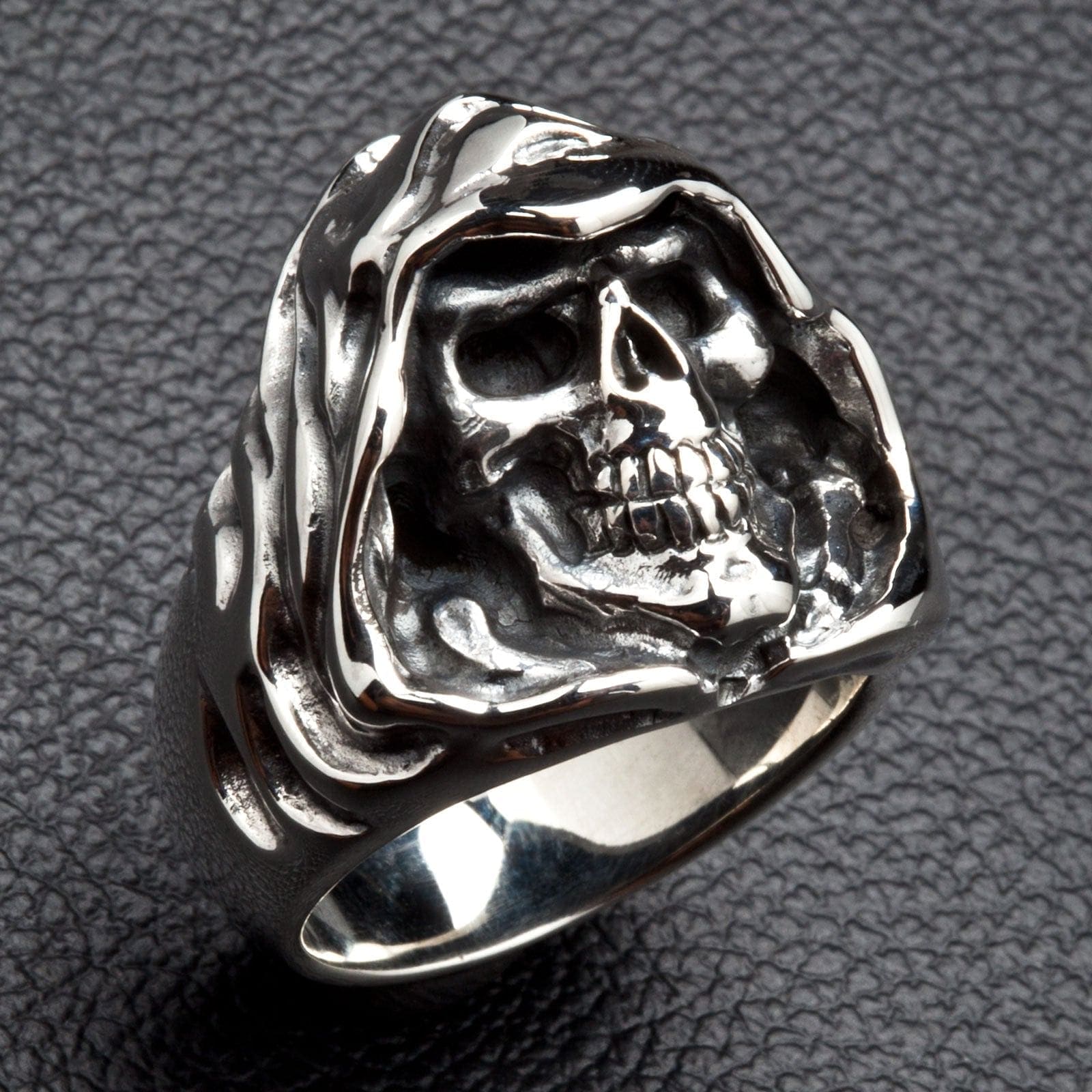 Grim Reaper Sterling Silver Hood Skull Ring for Men - Gothic Jewelry, Halloween Accessory, Biker Style Gift - Perfect for Dark Fashion & Costume Parties