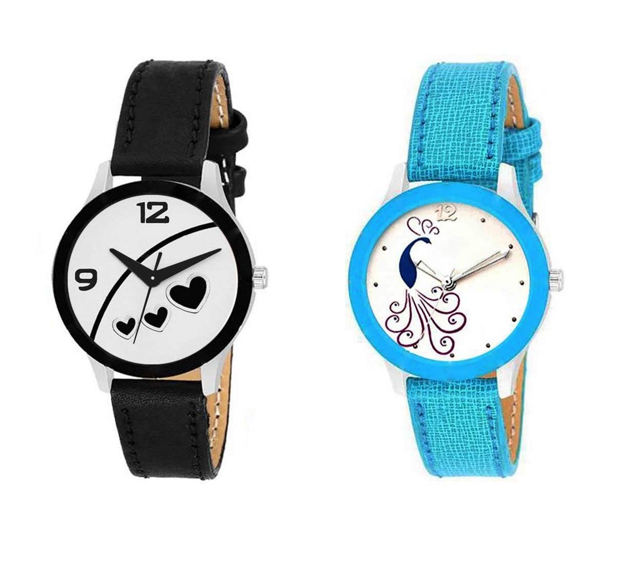 RPS Fashion Analog Girls Watch - White Dial with Black & Sky Blue Strap - Stylish Quartz Wristwatch for Teens & Kids - Perfect for School, Parties & Everyday Wear