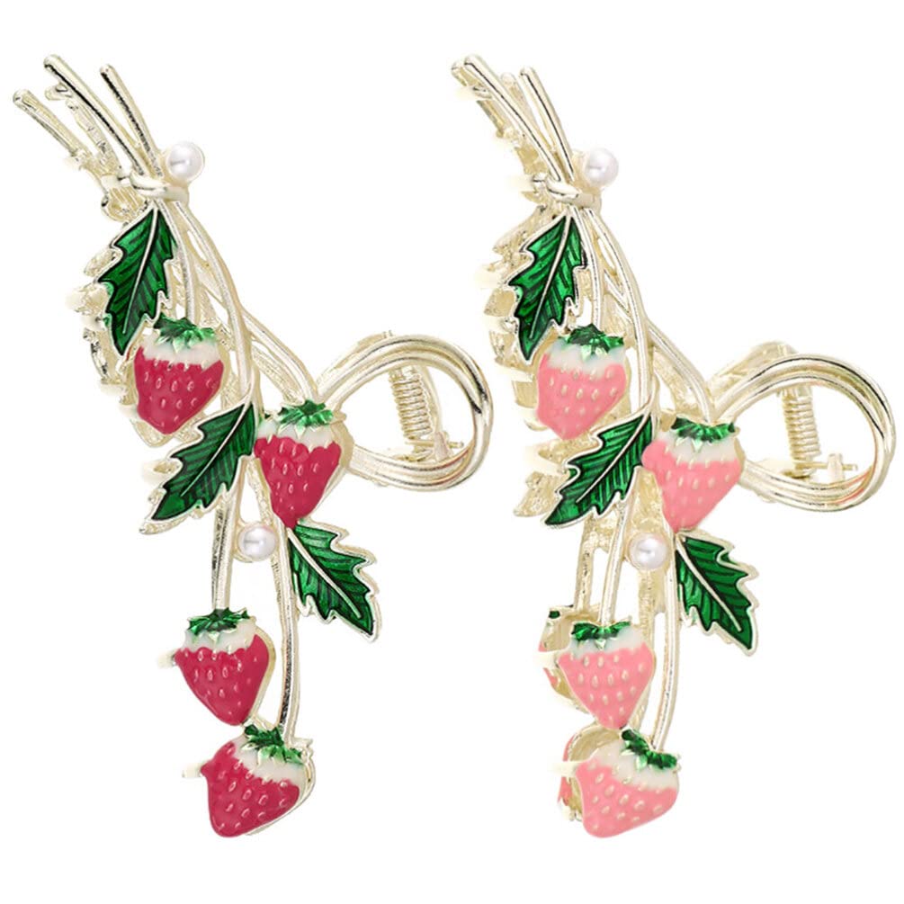 SHERCHPRY 2 Pack Strawberry Hair Clips for Girls - Cute Floral Hair Barrettes, Jaw Clips & Hair Claws - Summer Hair Accessories for Women, Alloy Hair Pins - Perfect for School, Parties & Everyday Fashion
