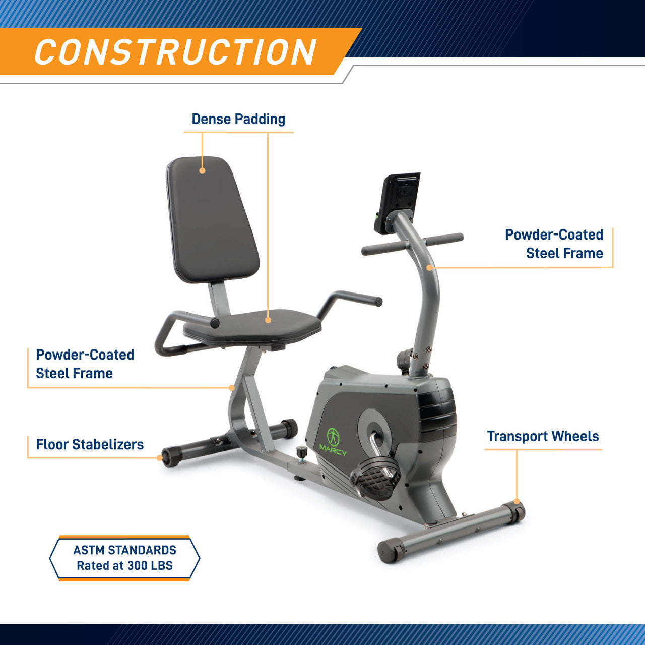 Marcy Recumbent Exercise Bike with Adjustable Magnetic Resistance - NS 1206R | Home Gym Equipment for Low-Impact Cardio Workouts & Physical Therapy
