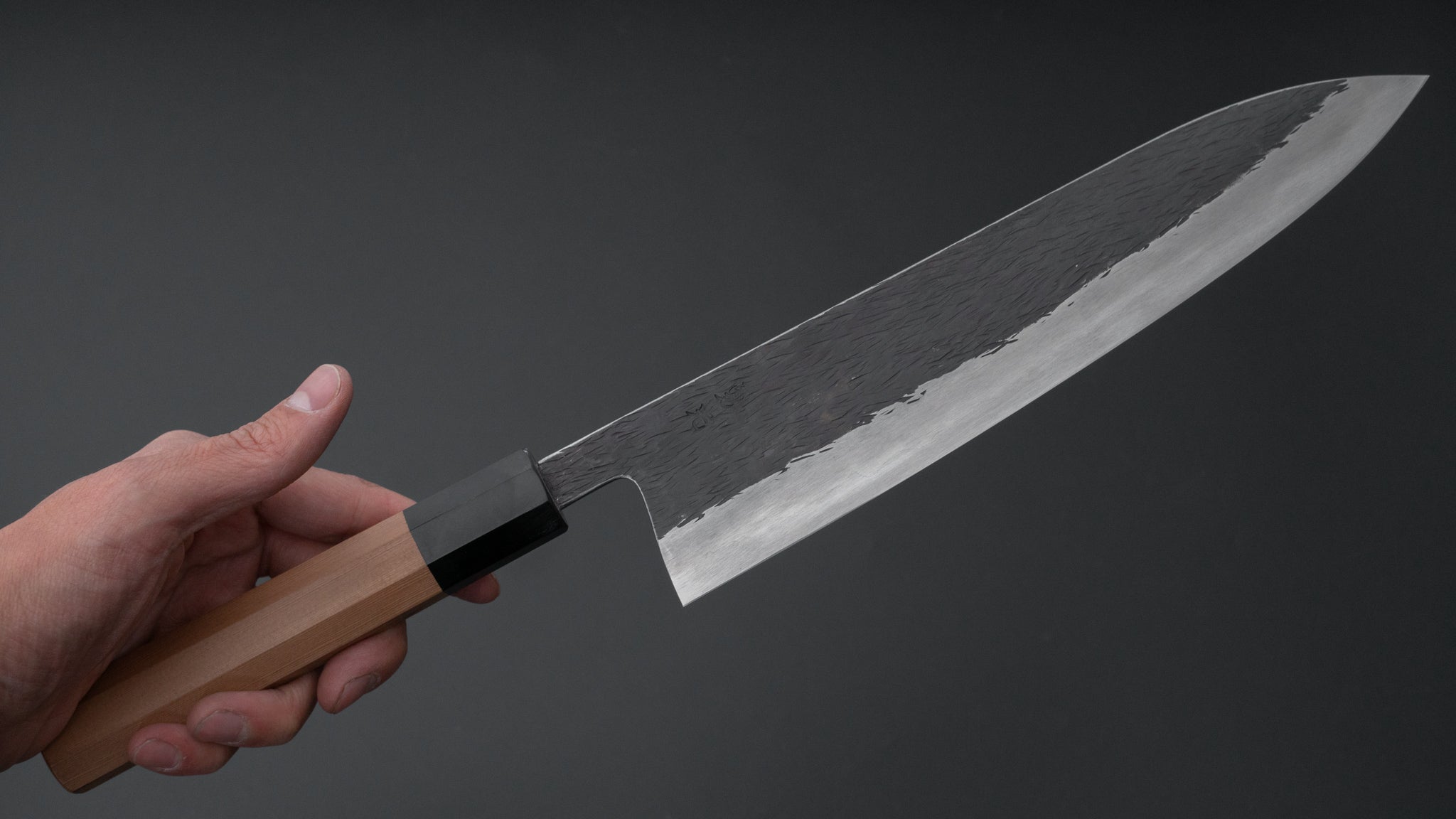 Premium Isamitsu White #1 Stainless Clad Kurouchi Gyuto Chef Knife 240mm - Japanese High Carbon Steel Blade with Yakusugi Cedar Wood Handle - Perfect for Sushi, Meat Cutting & Professional Kitchen Use