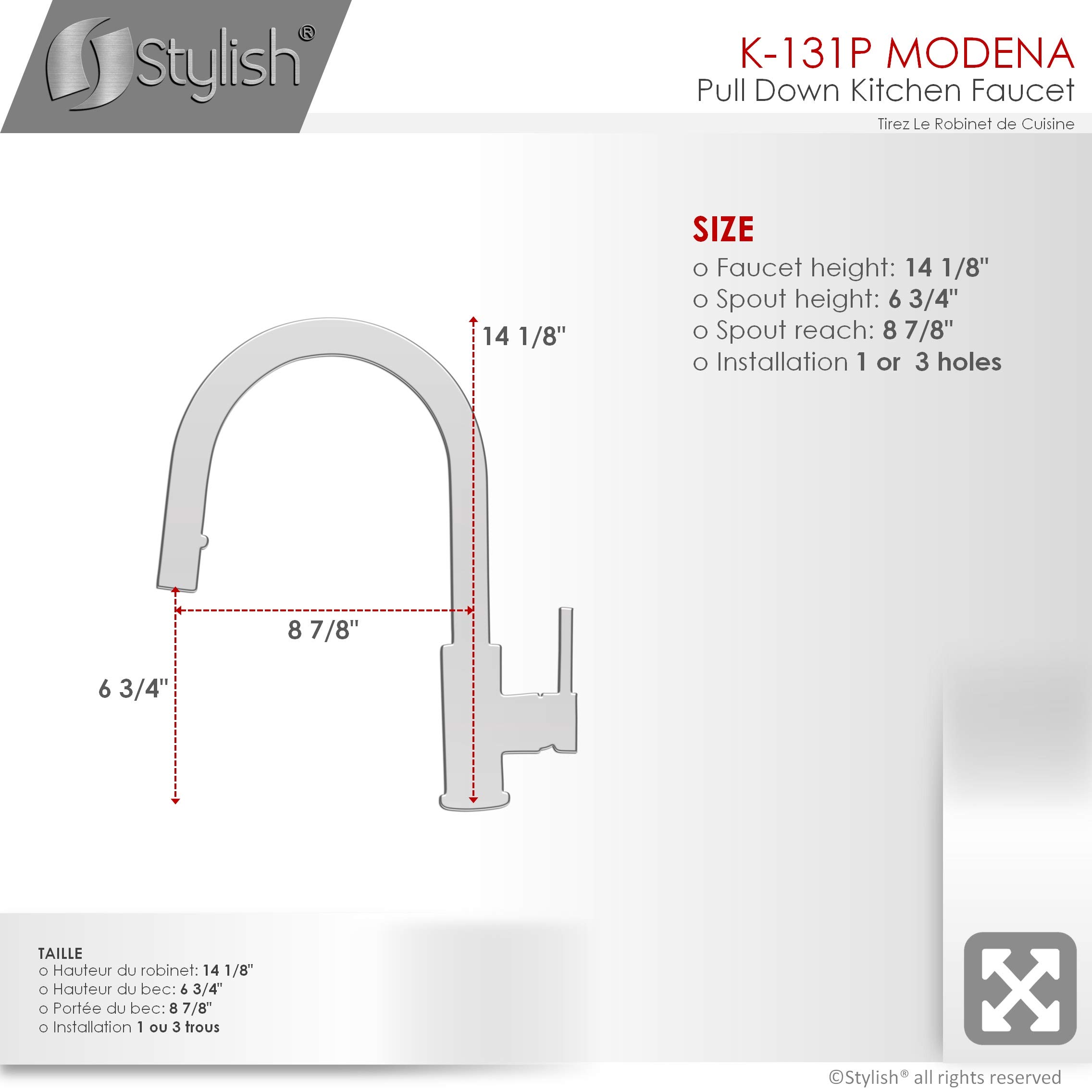 Stylish Pull Down Kitchen Faucet - 1 Handle Dual Function Sprayer with Ceramic Cartridge & Aerator | Brushed Gun Metal Stainless Steel (Model K-131P) | Perfect for Modern Kitchens & Easy Dishwashing