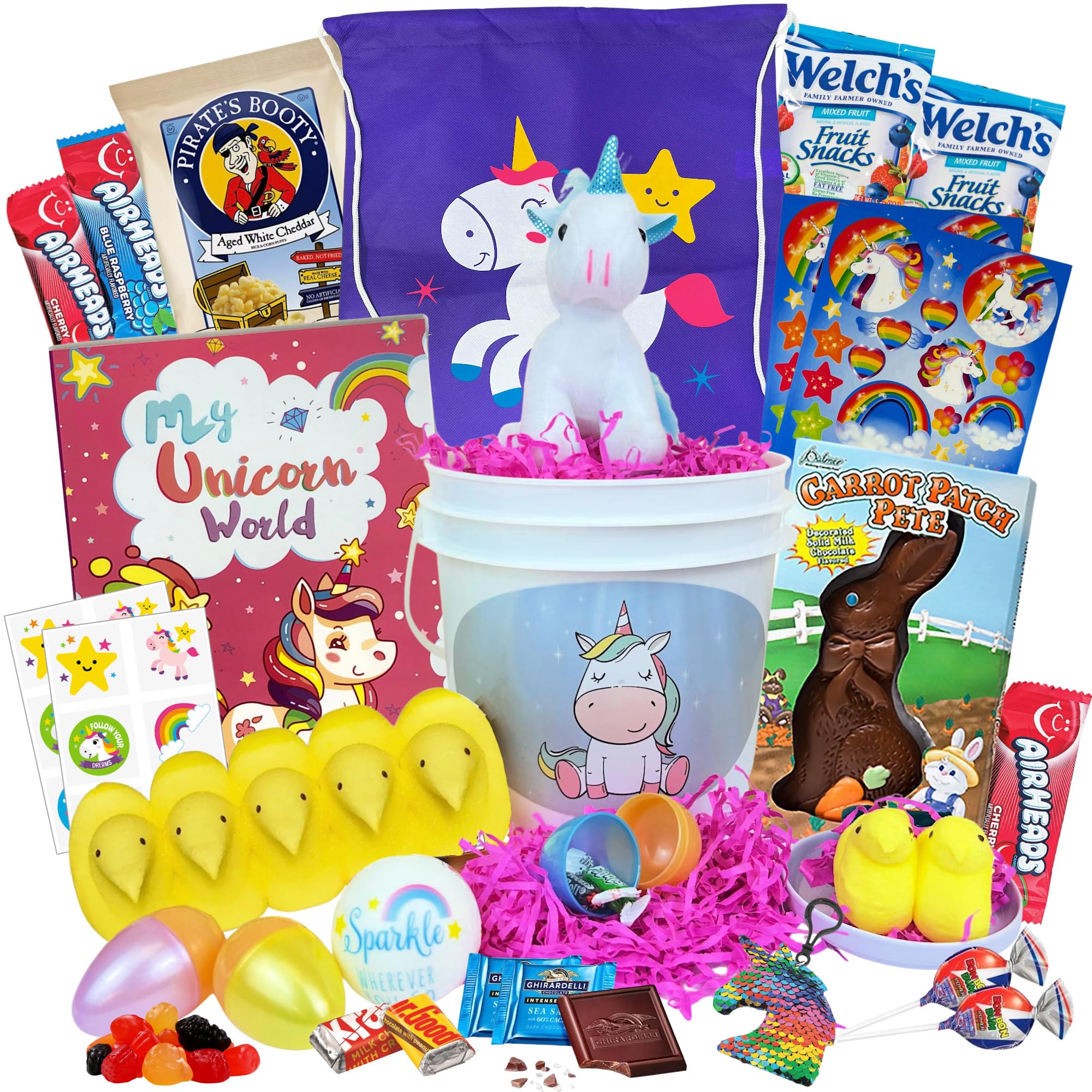 Unicorn Easter Gift Basket for Kids - Boys & Girls Easter Basket with Candy, Chocolate & Easter Eggs - Perfect Easter Care Package for Family, Friends & Classroom Parties