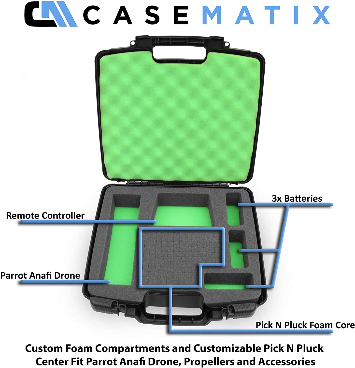CASEMATIX Protective Carrying Case for Parrot Anafi 4K HDR Drone - Fits Skycontroller 3, Batteries, Propellers & Accessories | Perfect for Travel, Outdoor Adventures & Drone Storage