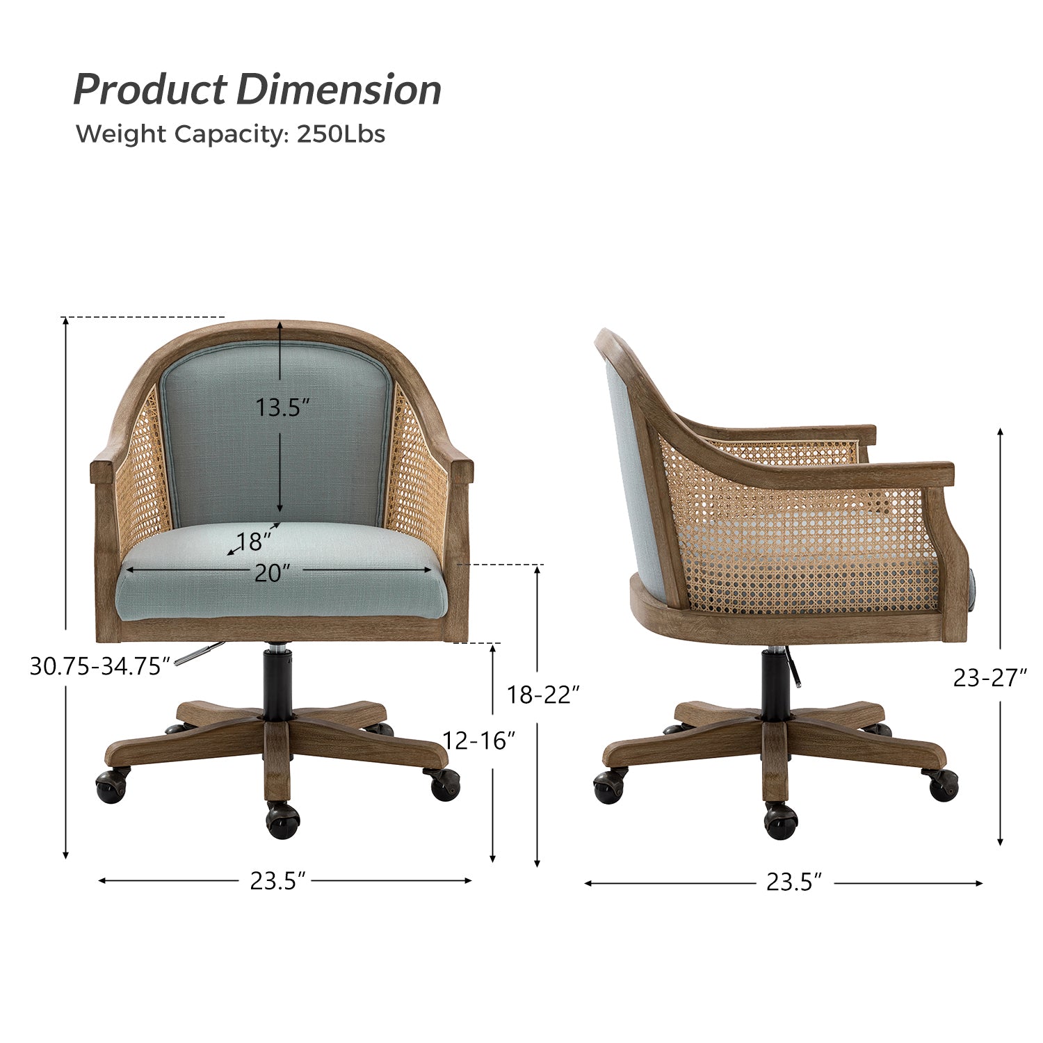 Audrey Task Accent Chair with Rattan Arms - Modern Home Office Chair for Small Spaces, Comfortable Writing Desk Chair with Woven Rattan Backrest - Perfect for Study Rooms, Living Rooms & Cozy Corners