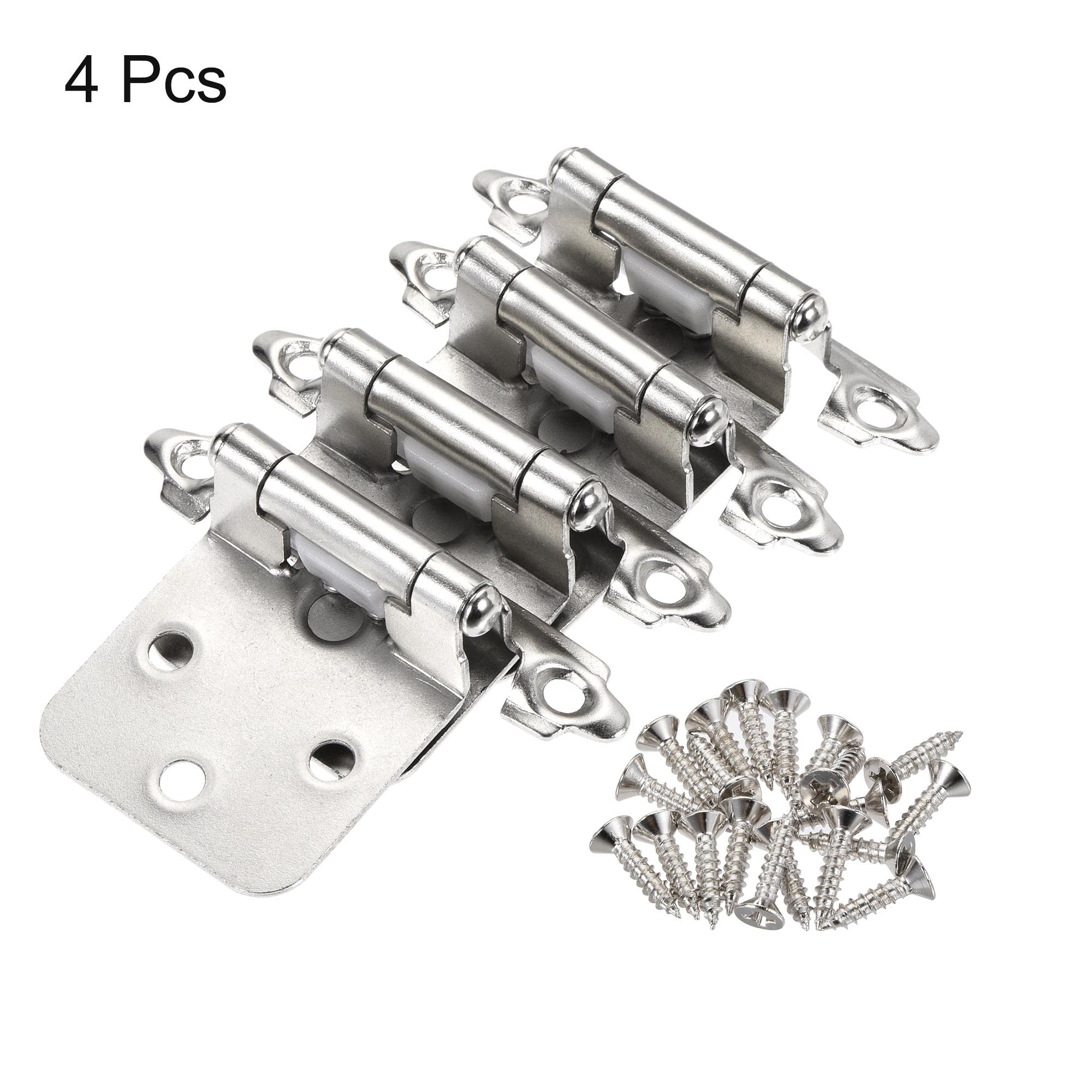 uxcell 1/2 Inch Overlay Cabinet Hinges - Self Closing 2.76 Inch Cupboard Hinges for Closet Doors with Screws, Silver Tone (4Pcs) - Perfect for Kitchen Cabinets, Wardrobes & Storage Furniture