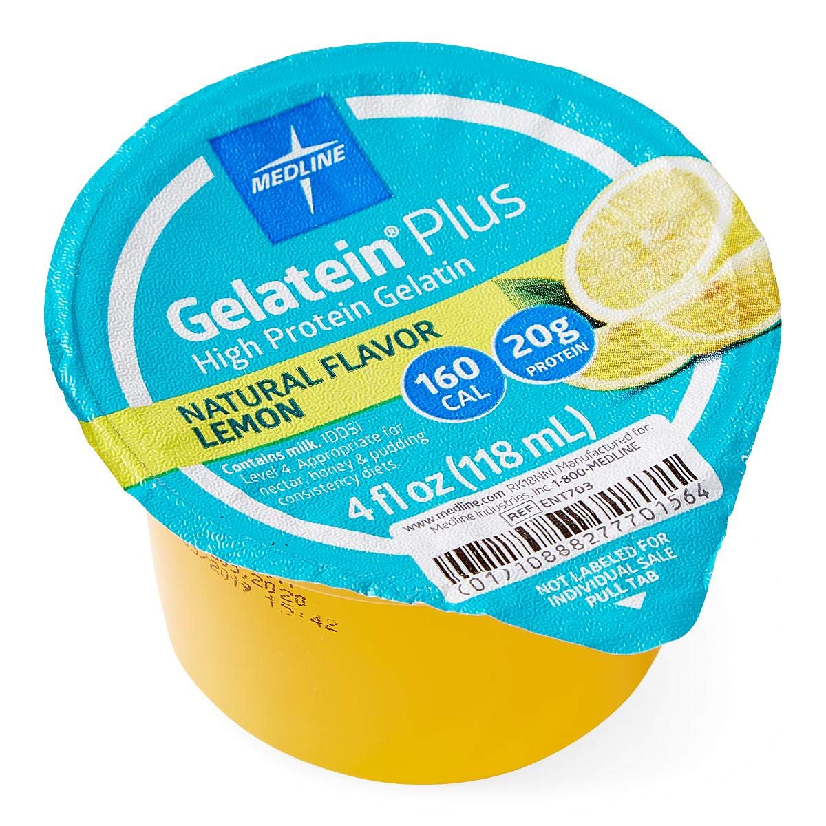 Medline Active Gelatein Plus Protein & Calorie Supplement - Lemon Flavor, 4oz Cups (Case of 36) | Easy-to-Serve Nutritional Boost for Seniors, Post-Surgery Recovery & Weight Management