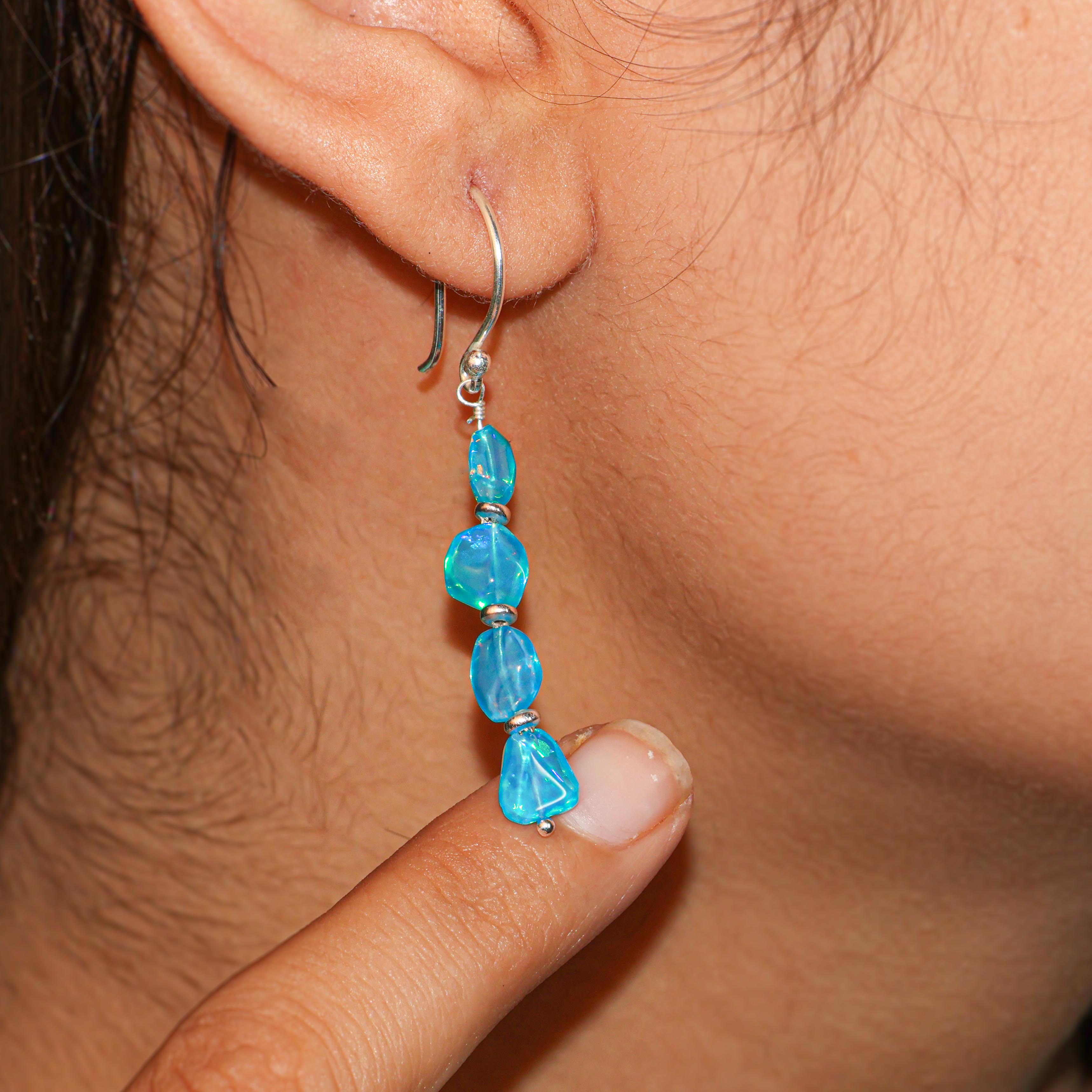 Buy Sterling Silver Paraiba Opal Earrings - Dainty Handmade Jewelry for Women, Gift for Her - Perfect for Weddings, Parties & Special Occasions