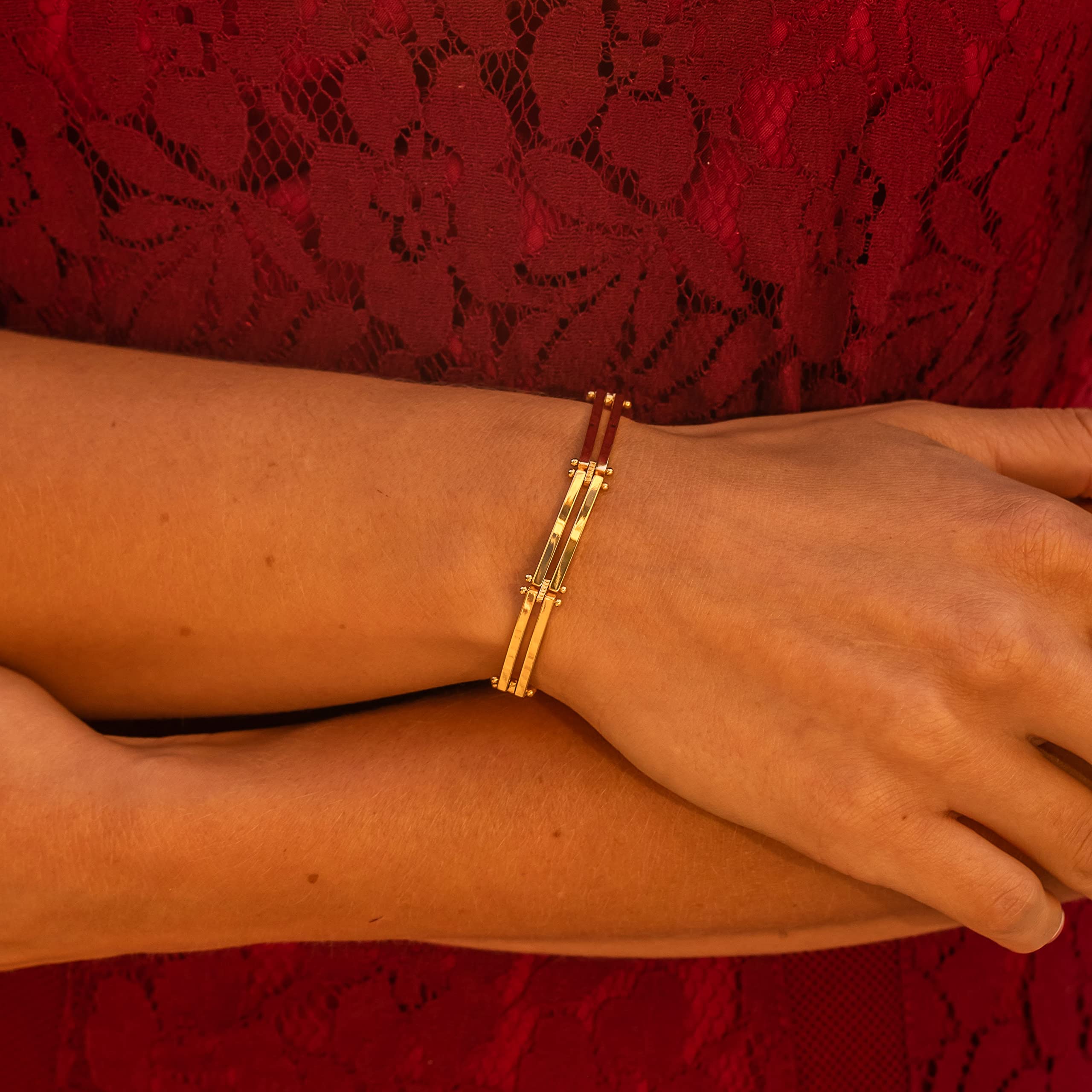 LIFETIME JEWELRY 24K Real Gold Plated Polished Bar Link Bracelet for Women & Men - Perfect for Weddings, Anniversaries, Gifts & Everyday Luxury Wear