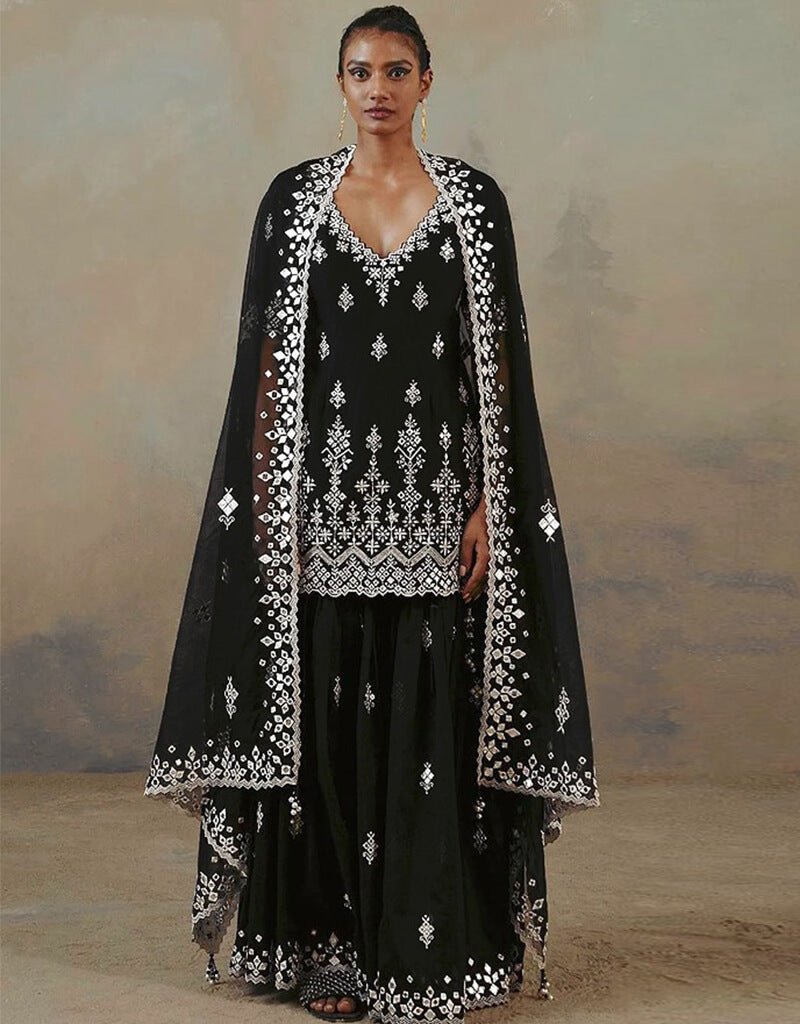 Elegant Black Lehenga Style Suit - Faux Georgette Fabric for Women's Ethnic Wear - Perfect for Weddings, Parties & Festive Occasions