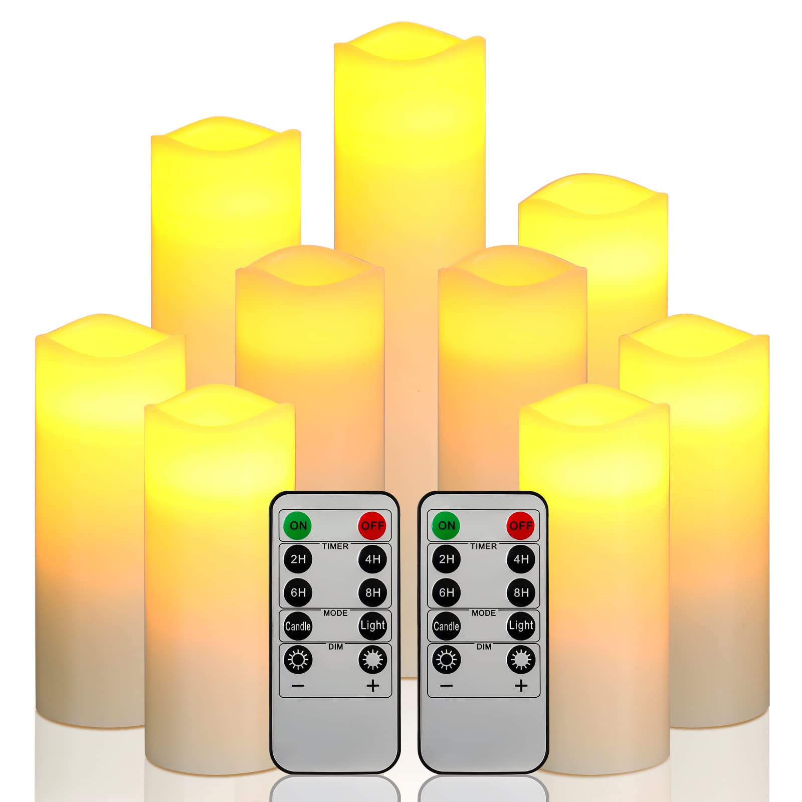 Flameless LED Pillar Candles Set of 9 - Battery Operated with Remote & Timer, Real Wax - Perfect for Home Decor, Weddings, Parties & Relaxation