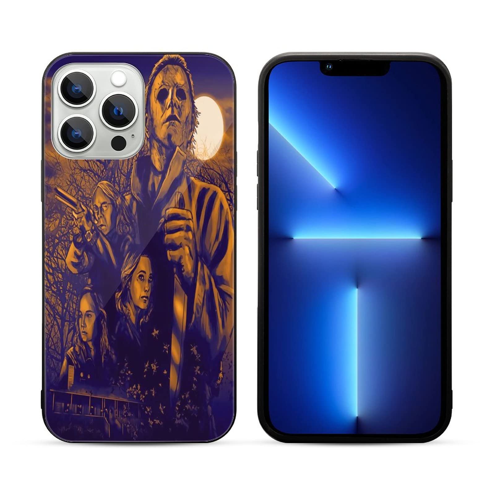 ZHANGXM Tempered Glass iPhone 13 Full Body Protective Case - Halloween Michael Myers Horror Theme Shockproof Cover for iPhone 13/13 Pro - Perfect for Halloween Parties, Horror Movie Nights & Everyday Protection