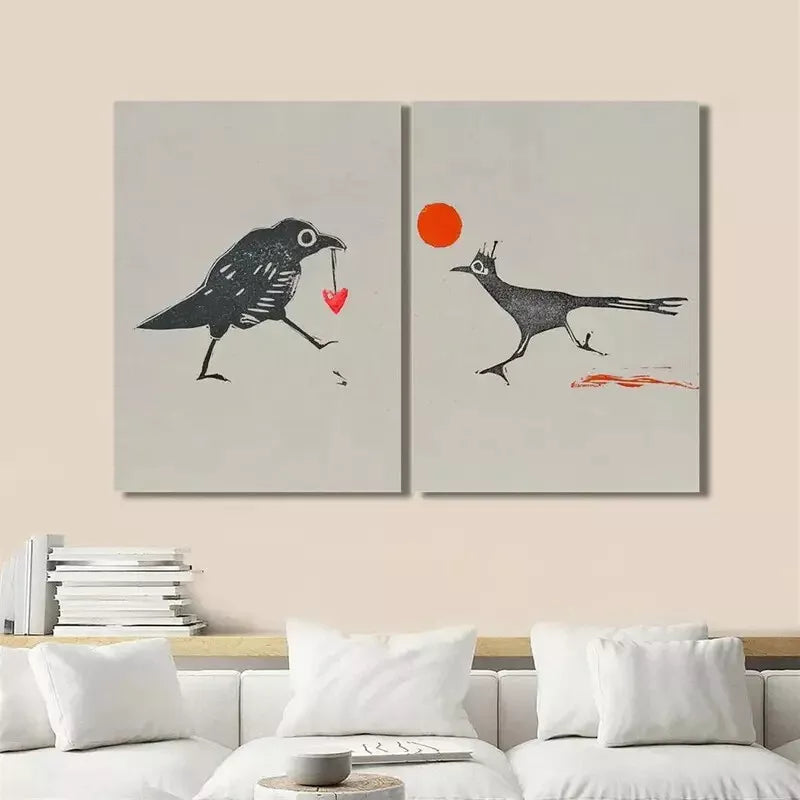 2pcs Minimalist Canvas Wall Art - Raptor, Sun & Stolen Heart Framed Paintings 50x75cm | High Quality Australian Made Prints | Ready to Hang | Perfect for Living Room, Bedroom & Office Decor