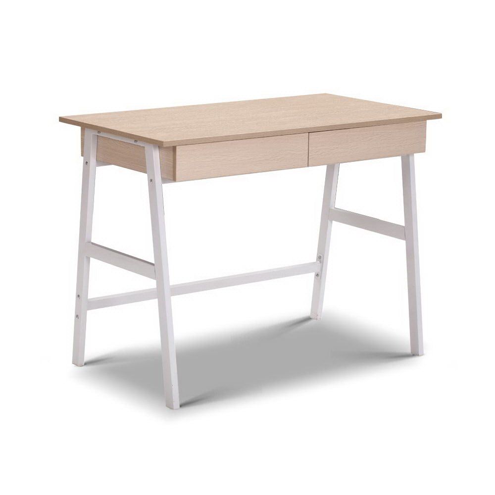 Premium Borg 1000mm White Metal Office Desk with Oak Wood Top & Storage Drawer - Perfect for Home Office, Study Room & Workspace Organization
