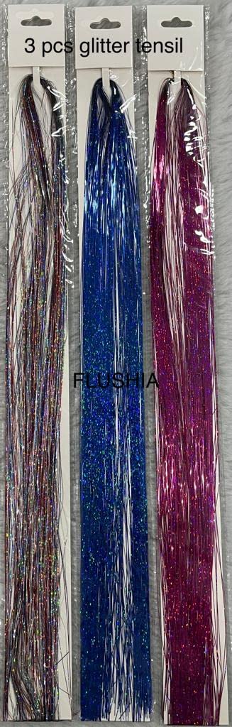 Flushia® 40 Inch Hair Tinsel Extensions - 3 Colors (2400 Strands) | Glitter Fairy Hair Highlights for Parties, Festivals & Special Occasions | Pack of 3