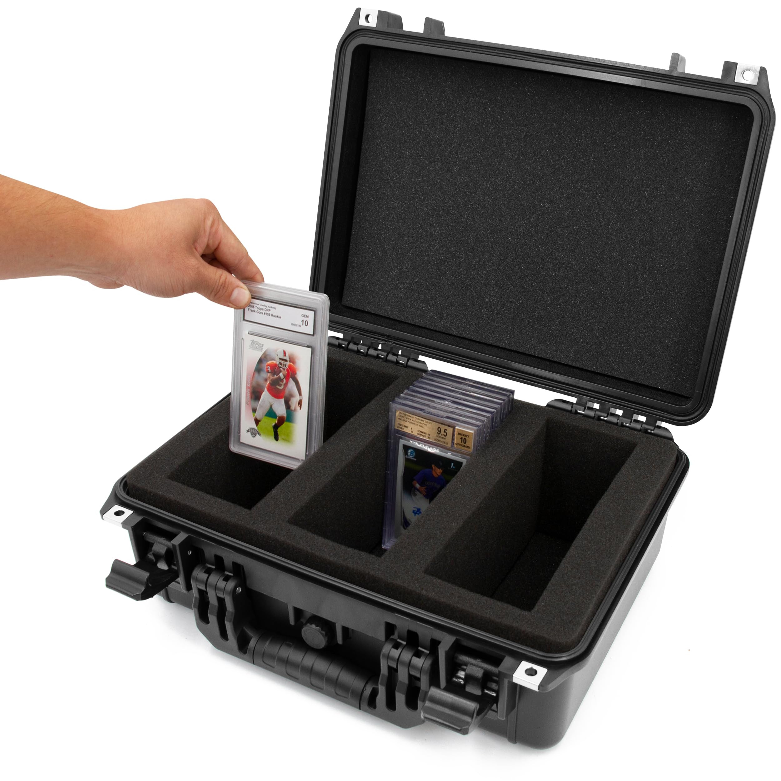 CASEMATIX Graded Card Case Pro Edition - Waterproof Storage Box for 100 BGS/PSA Graded Sports Trading Cards with Foam Dividers | Perfect for Collectors, Card Shows & Secure Transport