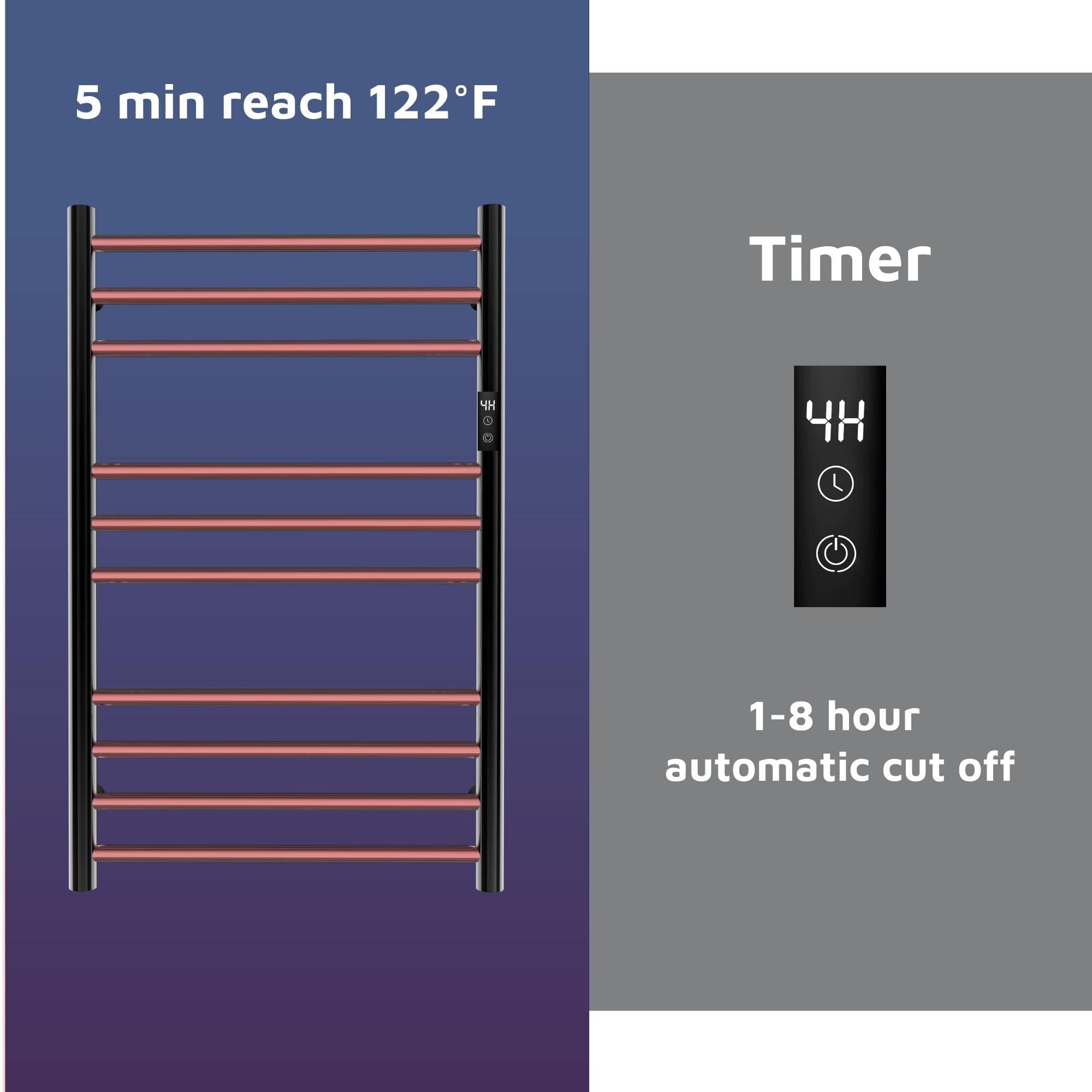 Electric Heated Towel Rack Warmer with Timer - Wall Mounted Bathroom Towel Warmer for Spa & Luxury Home (Hardwired or Plug-in) - Perfect for Bathrooms, Hotels & Spas