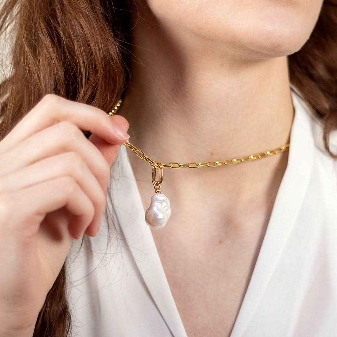 Elegant Detachable White Baroque Pearl Charm in Gold - Perfect for Necklaces, Bracelets & DIY Jewelry Making
