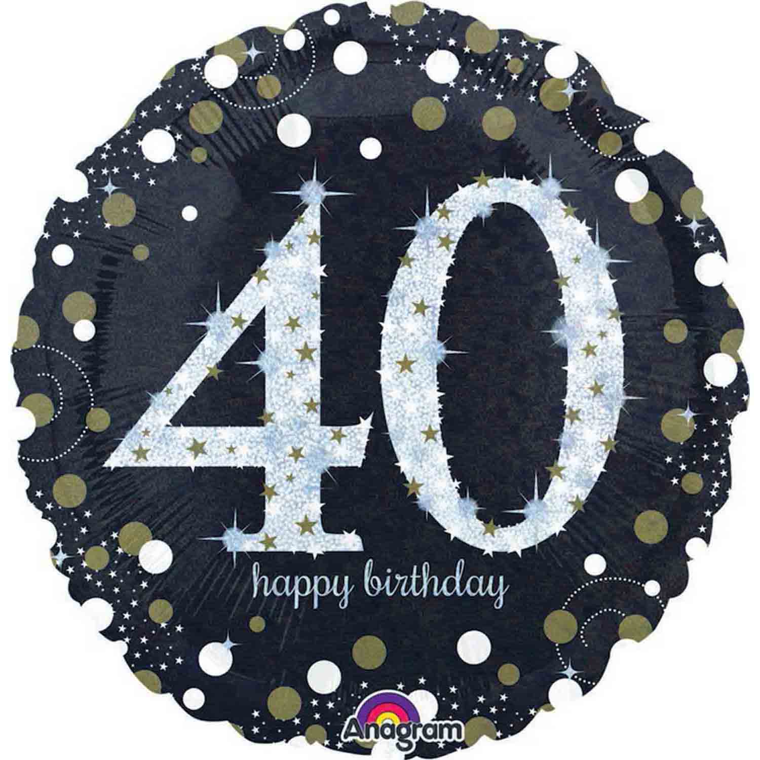 40th Birthday Sparkling Holographic Foil Balloon - Standard Size 18