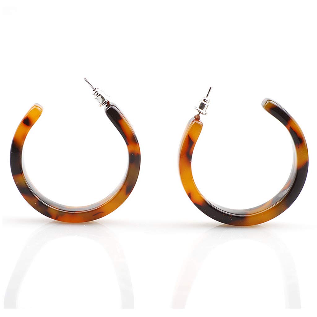Stylish Mottled Resin Hoop Earrings for Women - Leopard Print Round Acrylic Drop Dangle Earrings, Tortoise Shell Fashion Jewelry - Perfect for Casual Wear, Parties & Gift Giving