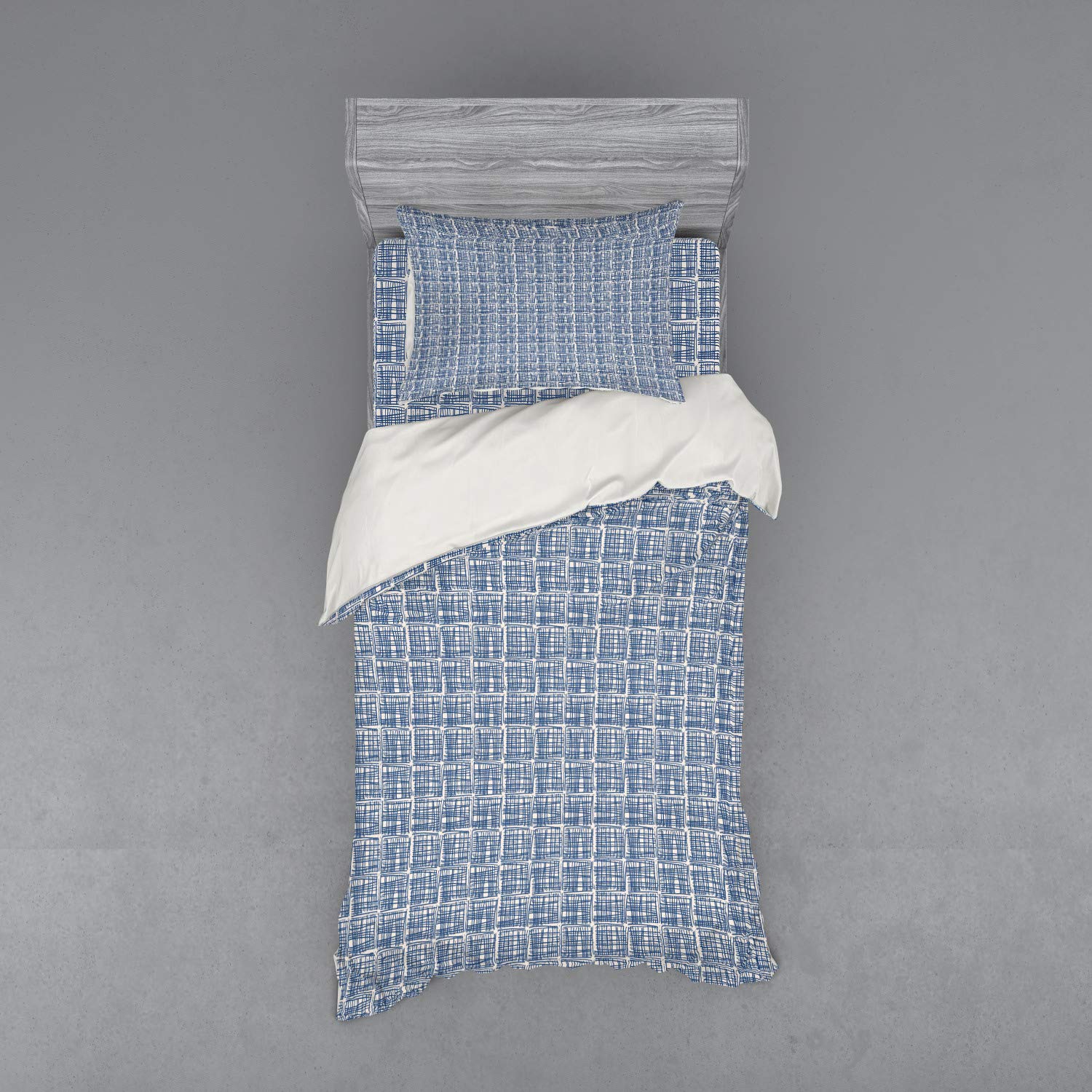 Ambesonne Ethnic Bohemian Bedding Set - 3 Piece Duvet Cover with Sham & Fitted Sheet, Twin Size, Navy Blue & Cream, Hand Drawn Hippie Geometric Tile Design - Perfect for Bohemian Bedroom Decor & Guest Room Styling
