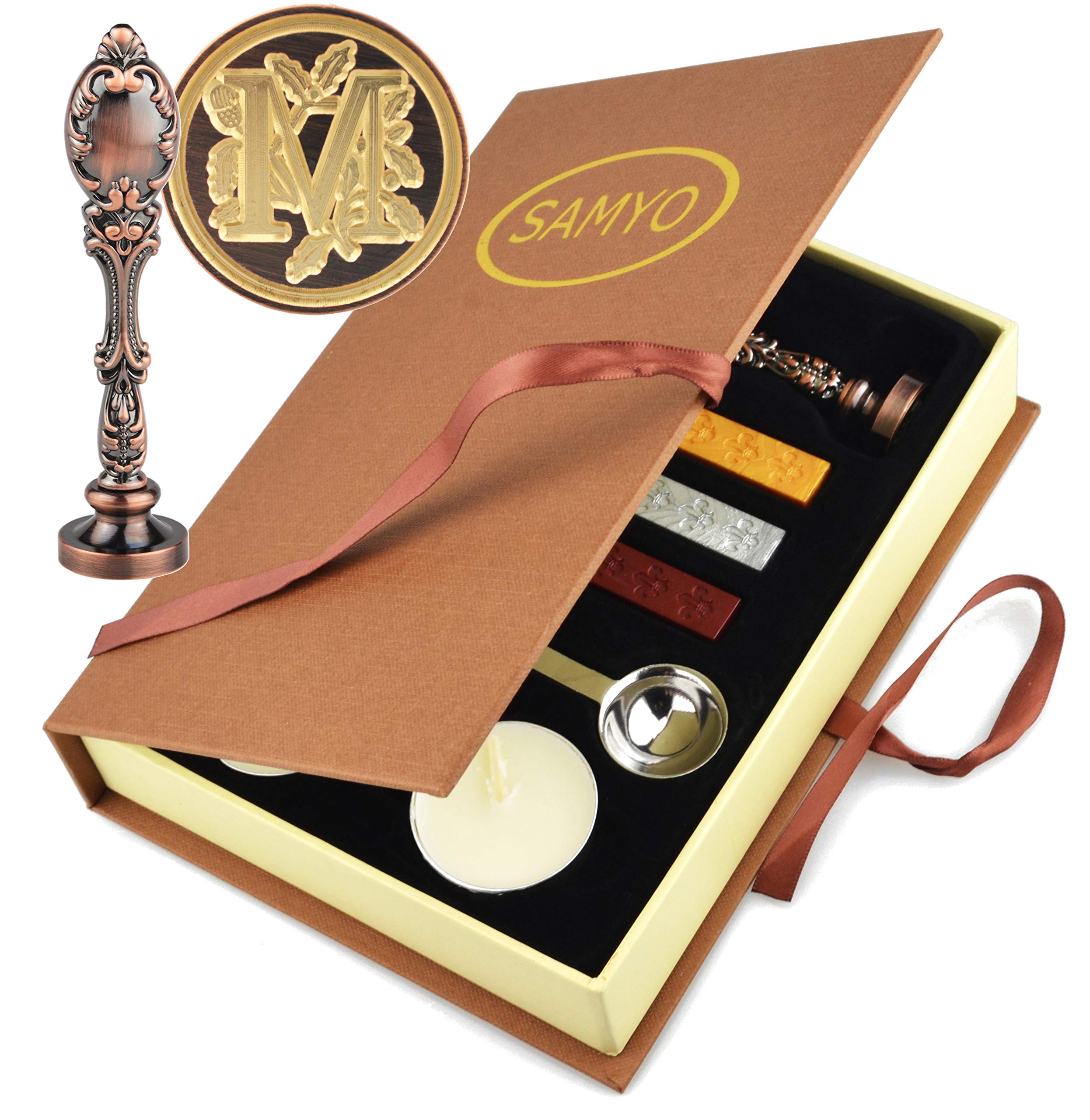 Samyo Vintage Copper Wax Seal Stamp - Custom Initial Letter M for Wedding Invitations, DIY Crafts & Romantic Gifts - Old-Fashioned Antique Wax Sealing Kit for Envelopes, Letters & Scrapbooking