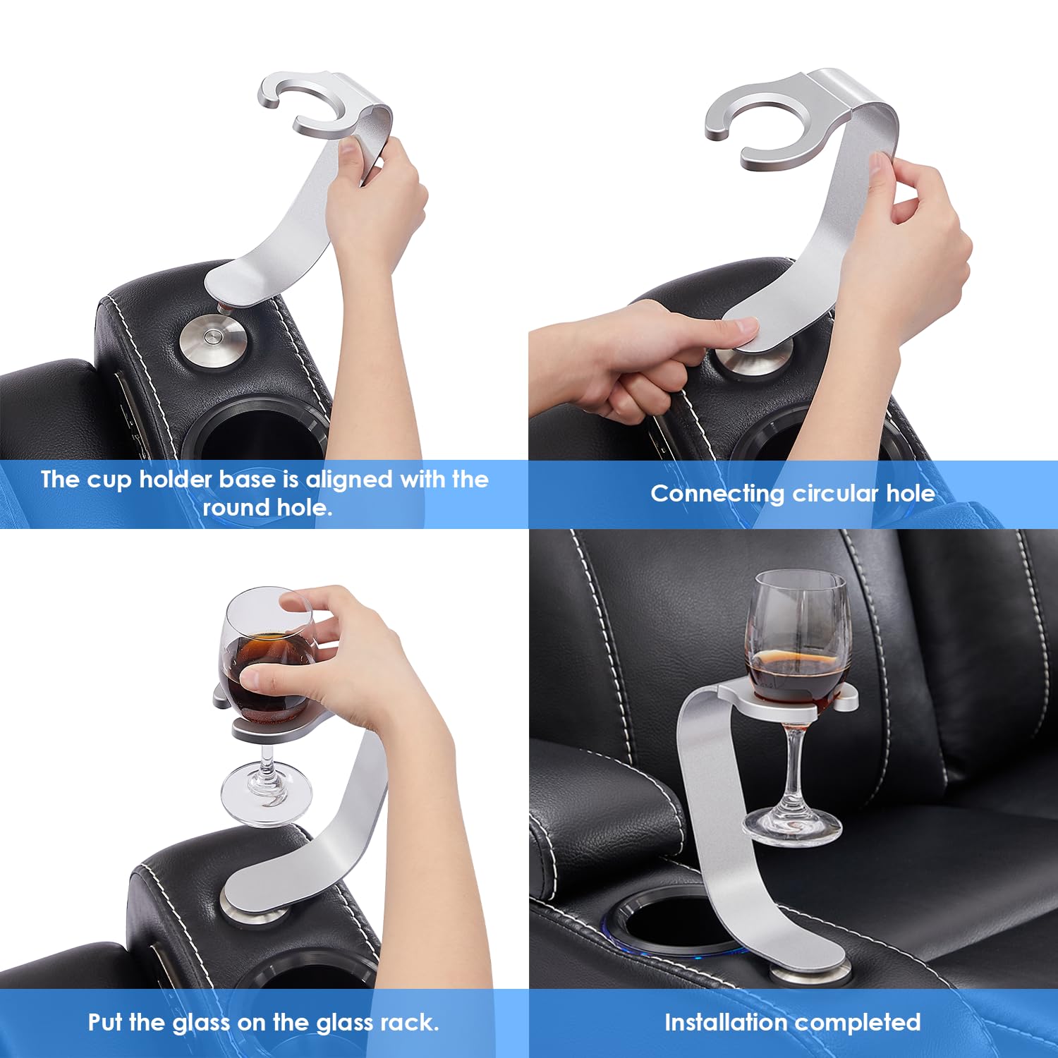 Premium Home Theater Seating with Swivel Wine Glass Holder - Silver Sofa Accessories for Movie Nights & Entertainment Rooms