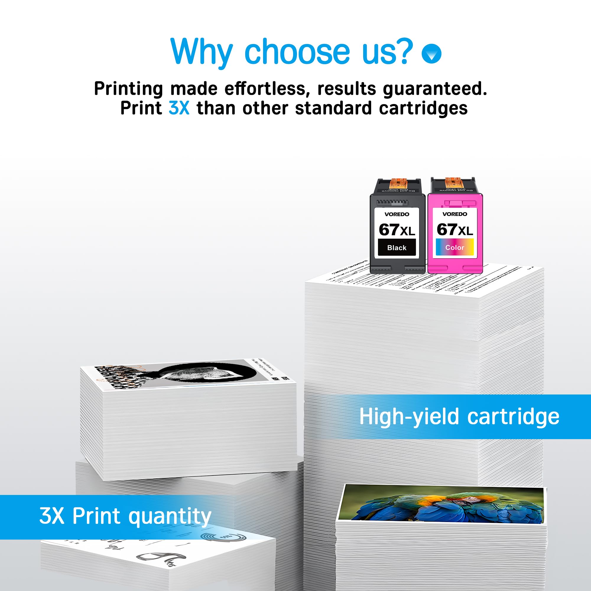 67XL Ink Cartridges Combo Pack - Compatible with HP 67, 67XL, HP67XL - Works with HP DeskJet 2755e, 2755, 2732, 2725, 4155 & Envy 6055, 6075, 6455 Printers - High Yield Replacement Ink for Home & Office Printing