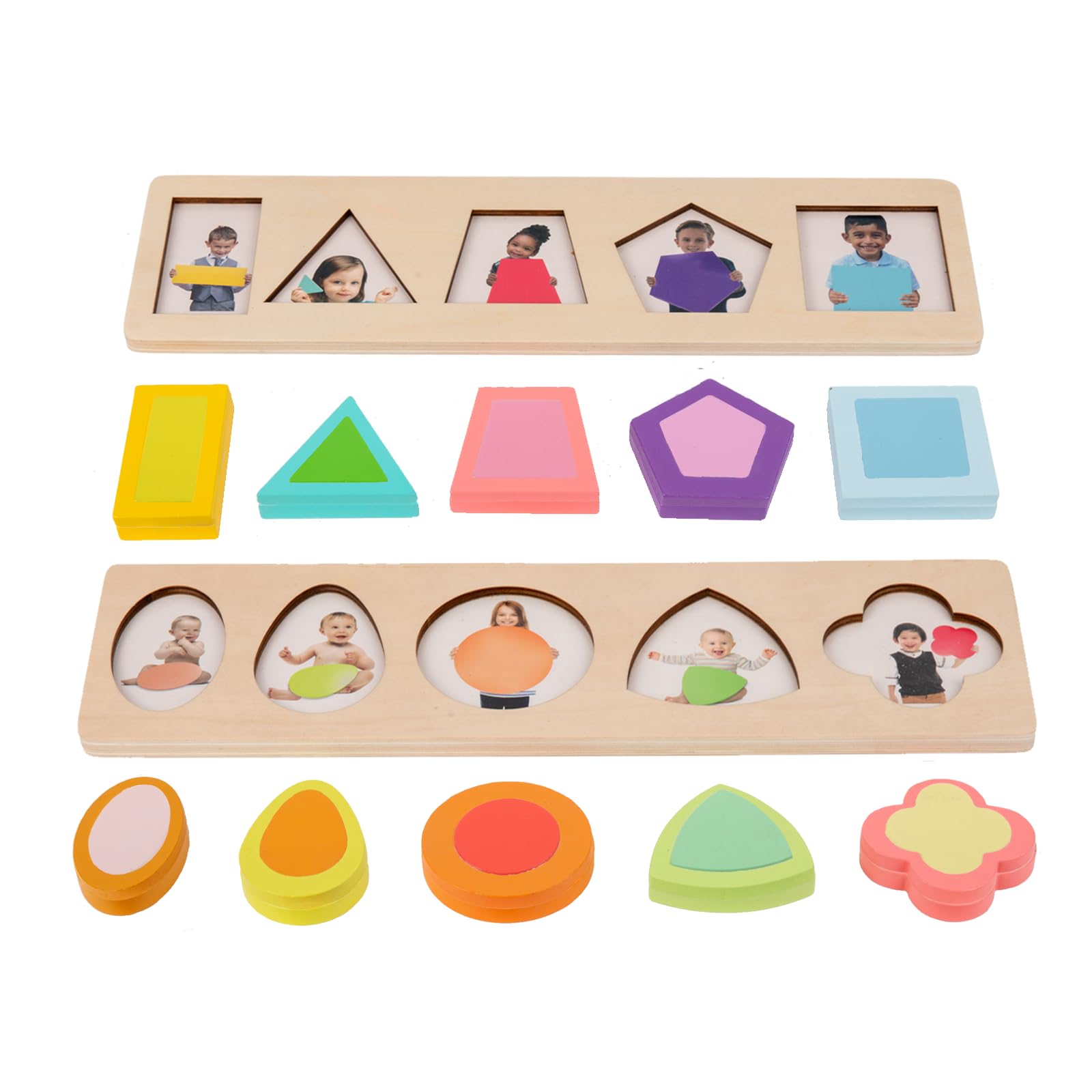 **Adena Montessori 10-Piece Colorful Wooden Shape Puzzle Set - Geometric Learning Toys for Toddlers Ages 1-3 - Fine Motor Skills & Grasping Activity - Perfect for Preschool, Homeschool & Early Childhood Education**