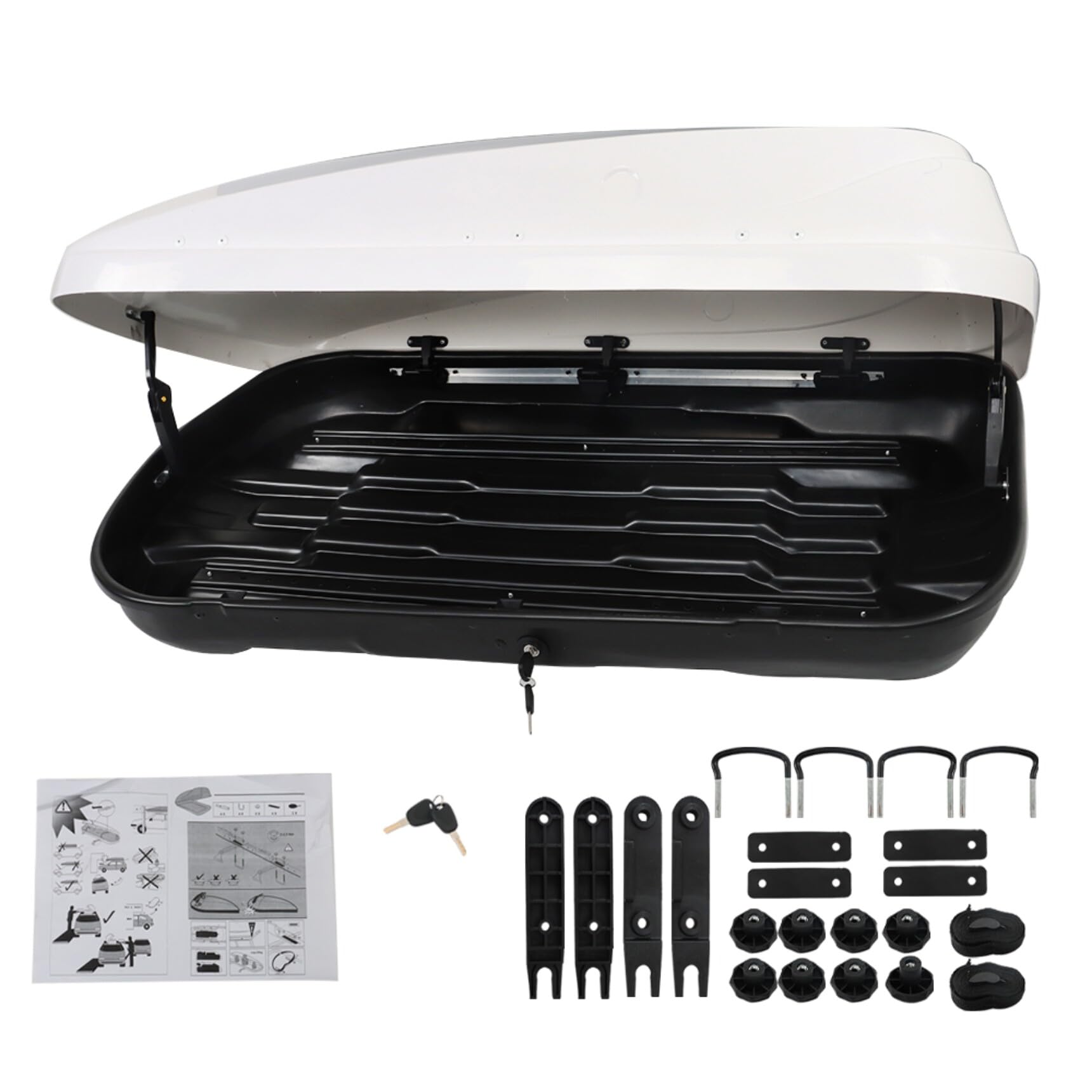 14 Cubic Feet White ABS Car Top Cargo Carrier with 2 Lockable Side Openings - Durable Roof Mount Travel Luggage Storage for SUVs, Camping & Road Trips