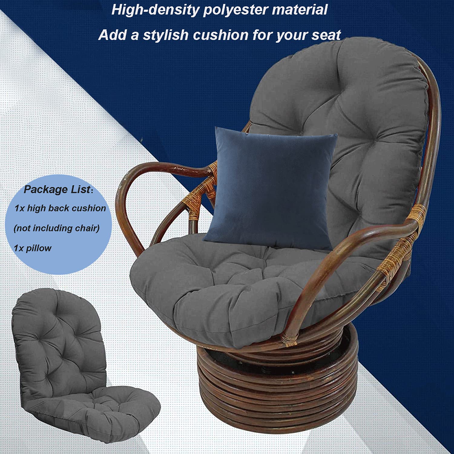 Soft Thicken Washable Rocker Chair Seat Cushion Pads with Pillow - Indoor/Outdoor Replacement Cushions for Recliner, Rattan & Folding Chairs - Durable Twill Fabric - Perfect for Garden, Patio & Living Room Relaxation (No Chair Included)