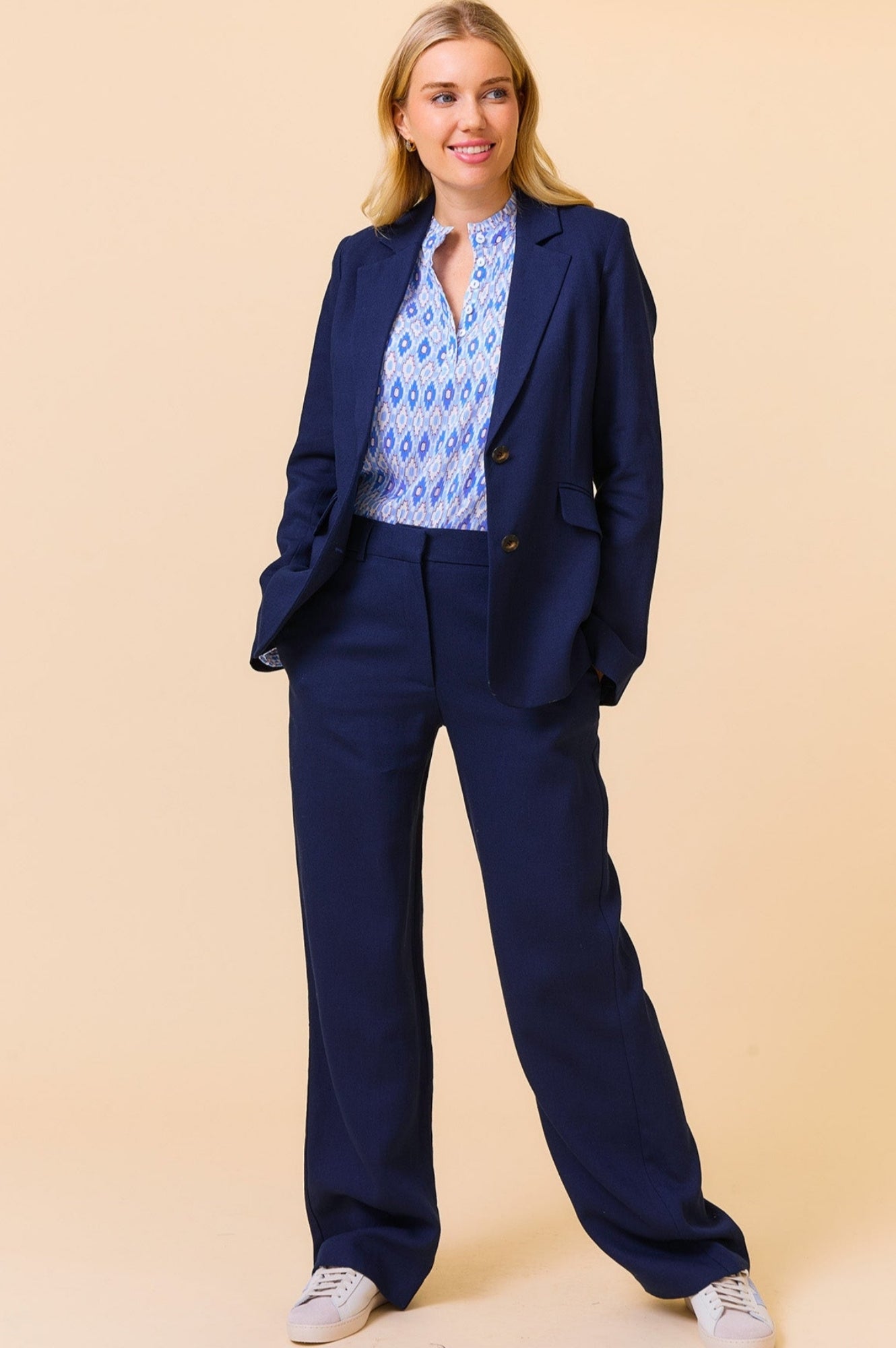 Premium Linen Blend Trousers for Men & Women - Comfortable Navy Blue Pants for Casual Wear, Office & Summer Outfits