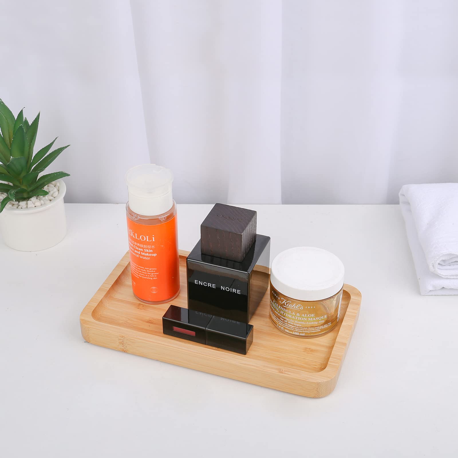 Natural Bamboo Vanity Tray - Smooth Thick Wooden Bathroom Organizer for Perfume, Jewelry, Makeup & Cosmetics | Perfect for Vanity, Dresser & Bathroom Countertop Organization