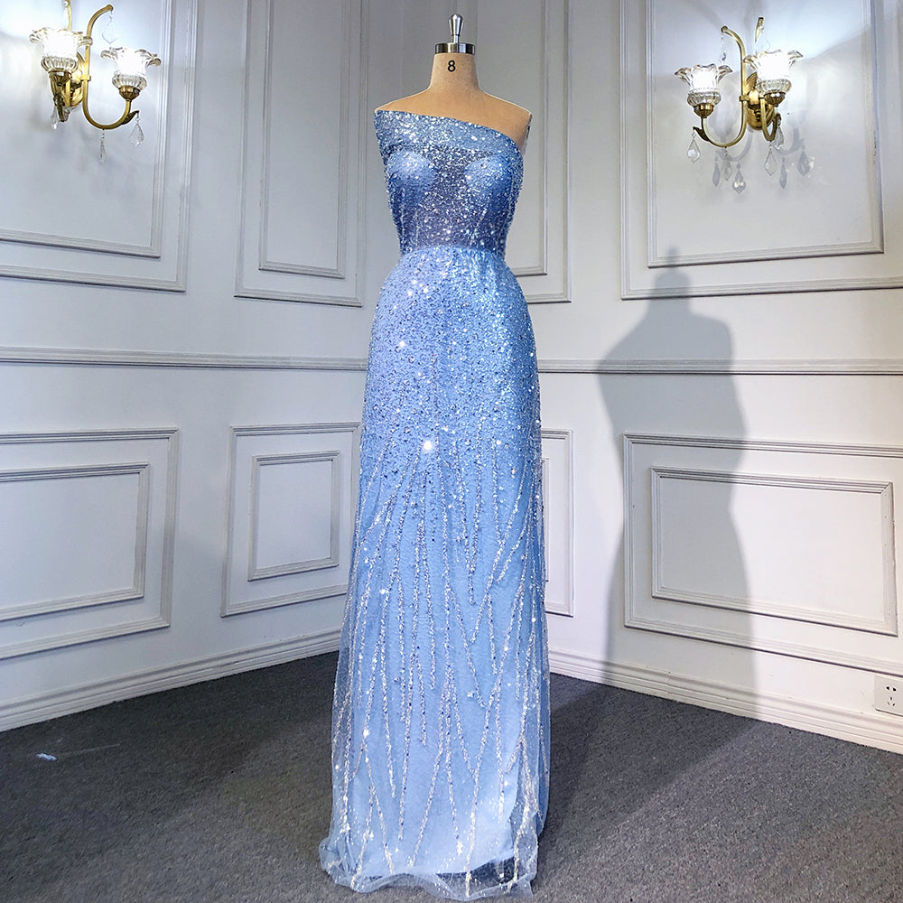 Elegant Blue Mermaid Evening Gown with Beaded Detachable Skirt - Backless Formal Dress for Women 2025 | Perfect for Prom, Gala, Wedding & Special Occasions