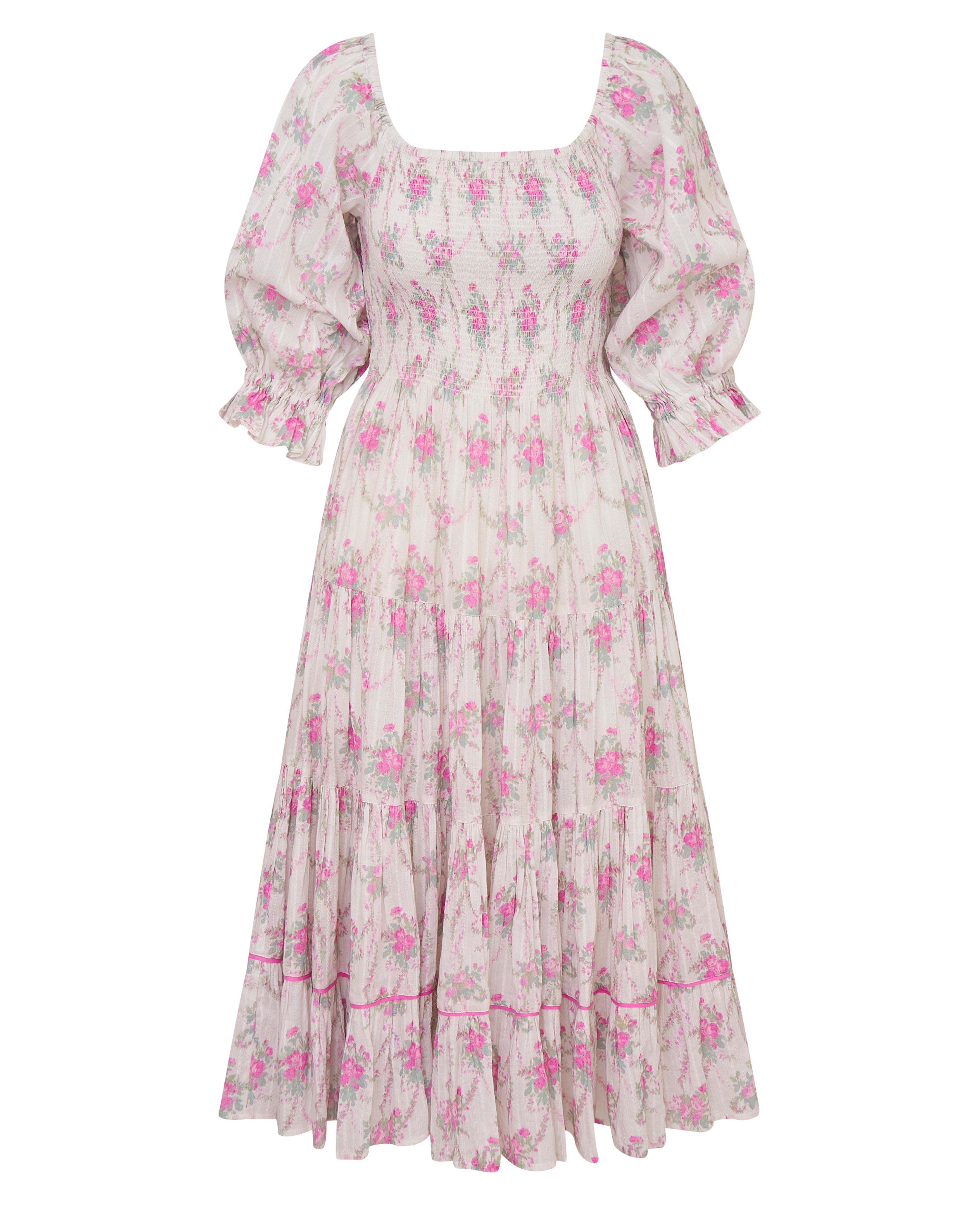 Rigby Cotton Floral Midi Dress for Women - Summer Casual Boho Style Dress with Pockets - Perfect for Beach, Vacation, and Outdoor Events