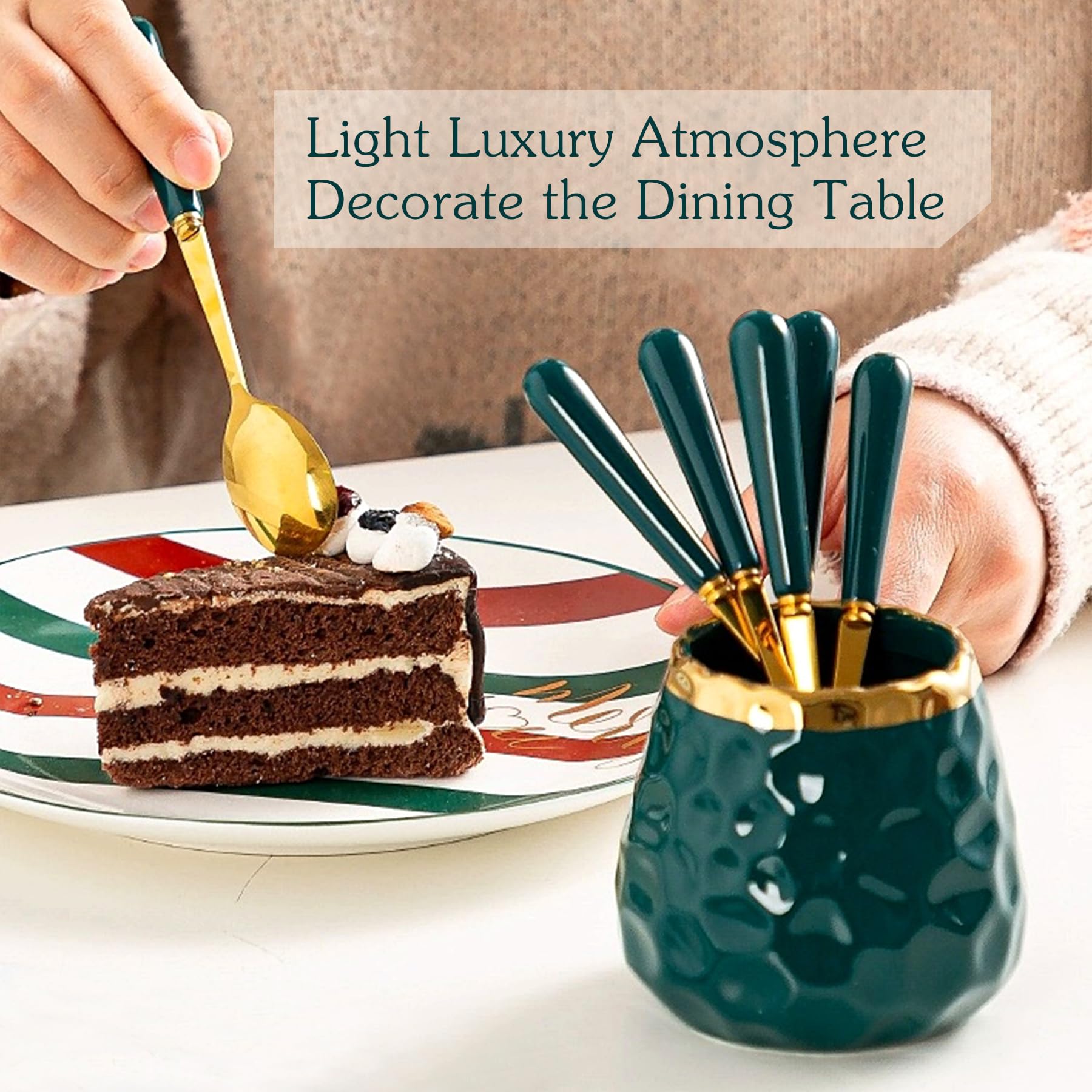 8-Piece Dessert Fork Set with White Ceramic Jar - Perfect for Salads, Fruits, Cakes, Parties & Camping | Elegant Cutlery for Entertaining & Outdoor Dining