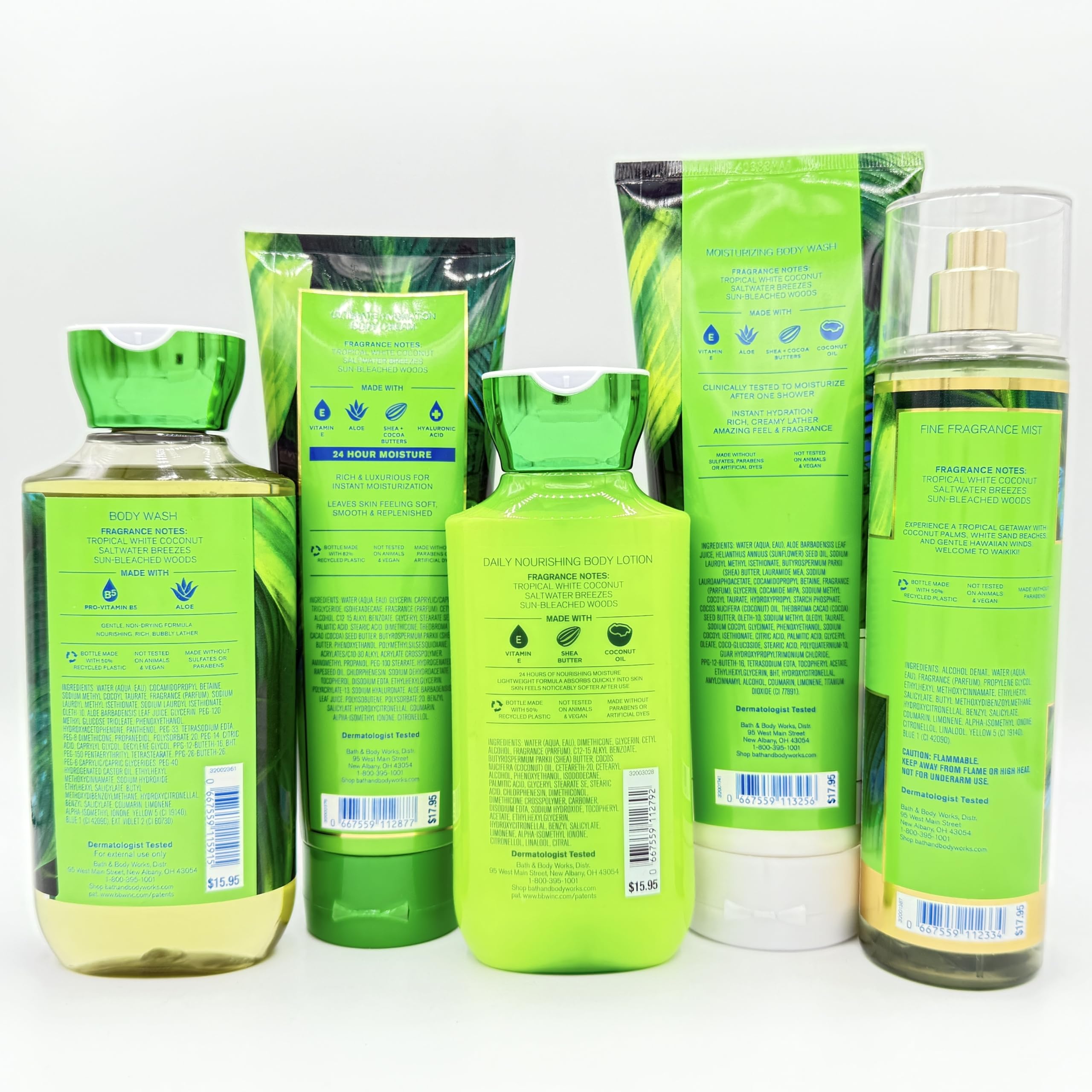 Wai kiki Beach Coconut 5-Piece Bath Set | Hydrating Body Wash, Ultra Moisturizing Cream, Nourishing Lotion, Moisturizing Body Wash & Fragrance Mist for Spa-Like Relaxation at Home