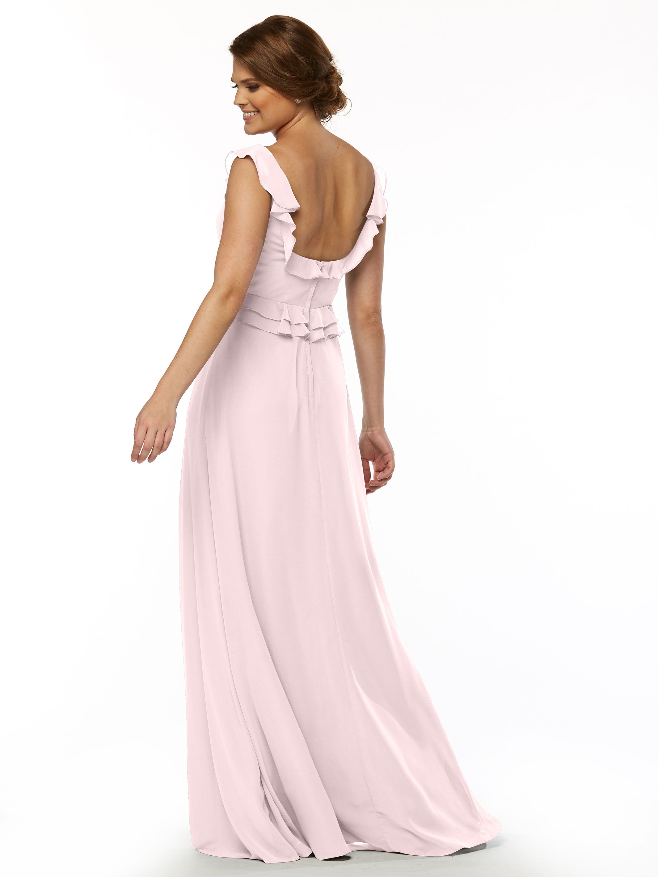 Elegant Off-the-Shoulder Chiffon Bridesmaid Dress with Ruffled Bodice - A-Line Silhouette for Weddings, Parties & Formal Events (Style 80173)